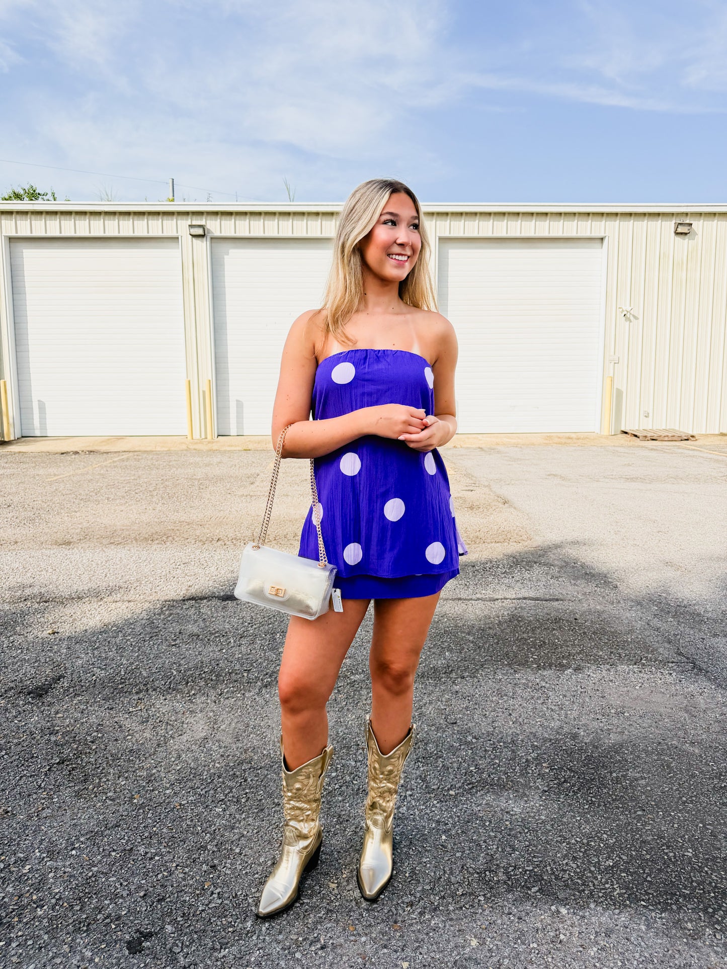 Geaux Team Polka Dot Strapless Top - Purple
