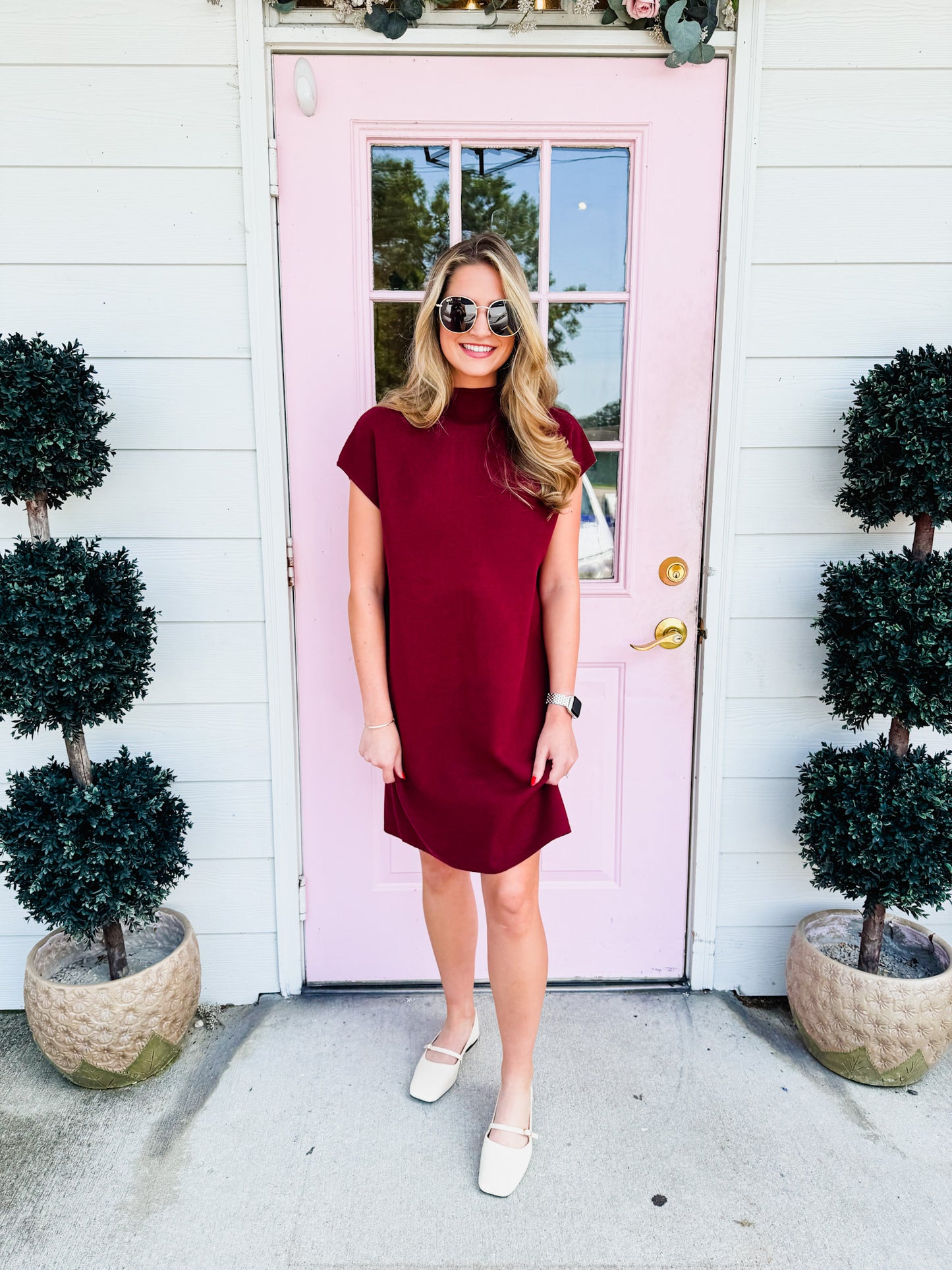Cozy & Chic Mock Neck Sweater Dress - Burgundy