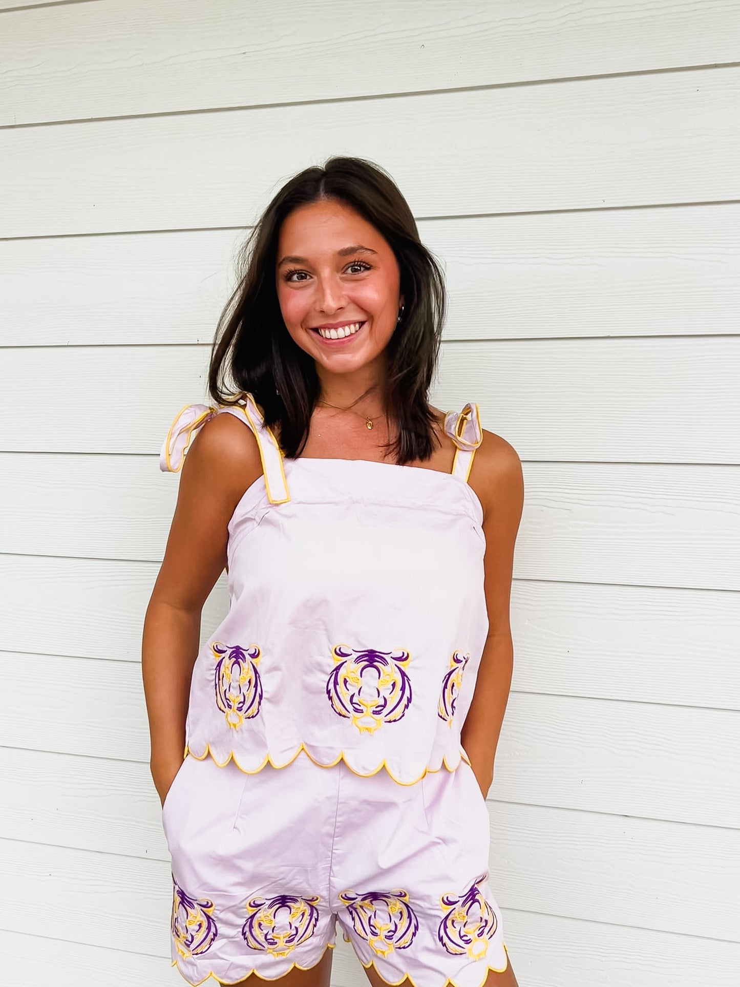 Tiger Spirit Embroidery Trim Short - Purple/Yellow