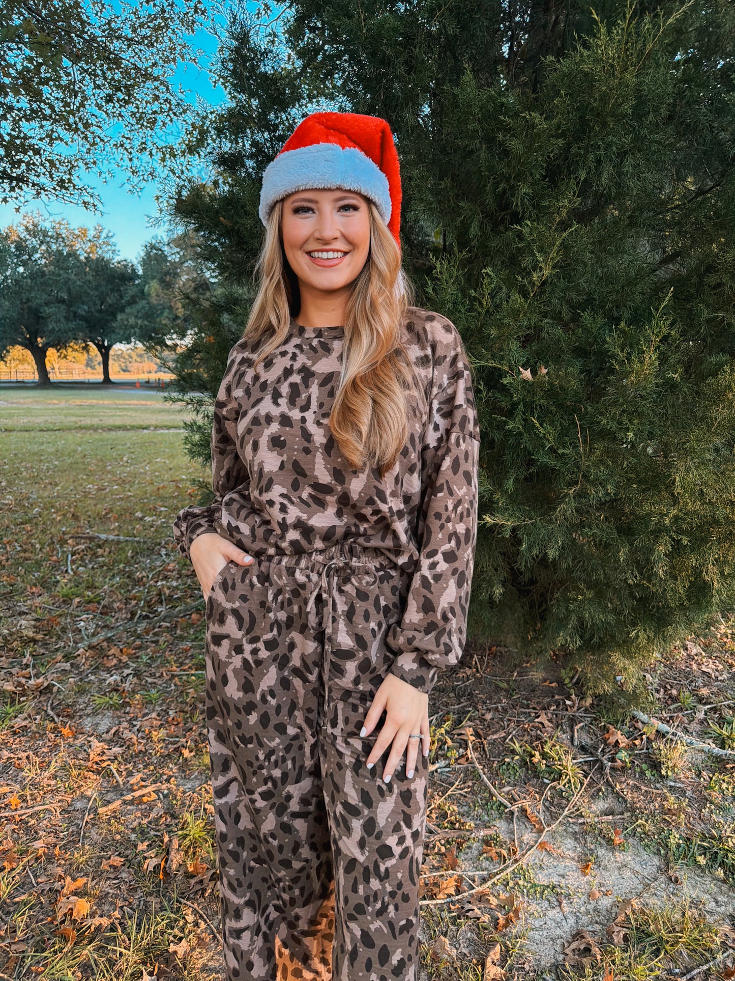 Animal Print Pant and Long Sleeve Top Set - Brown Multi