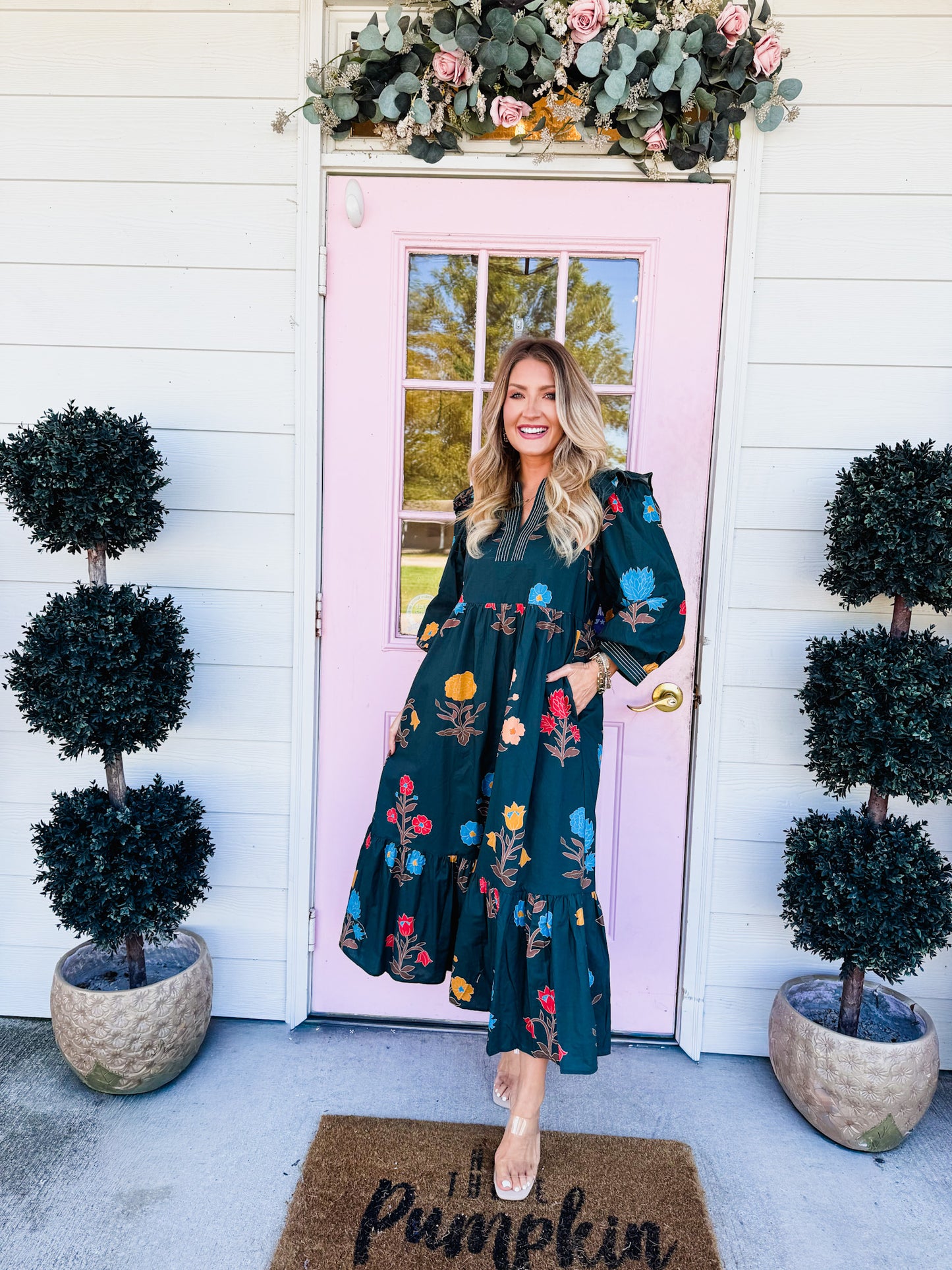 Home Grown Floral Midi Dress - Hunter Green
