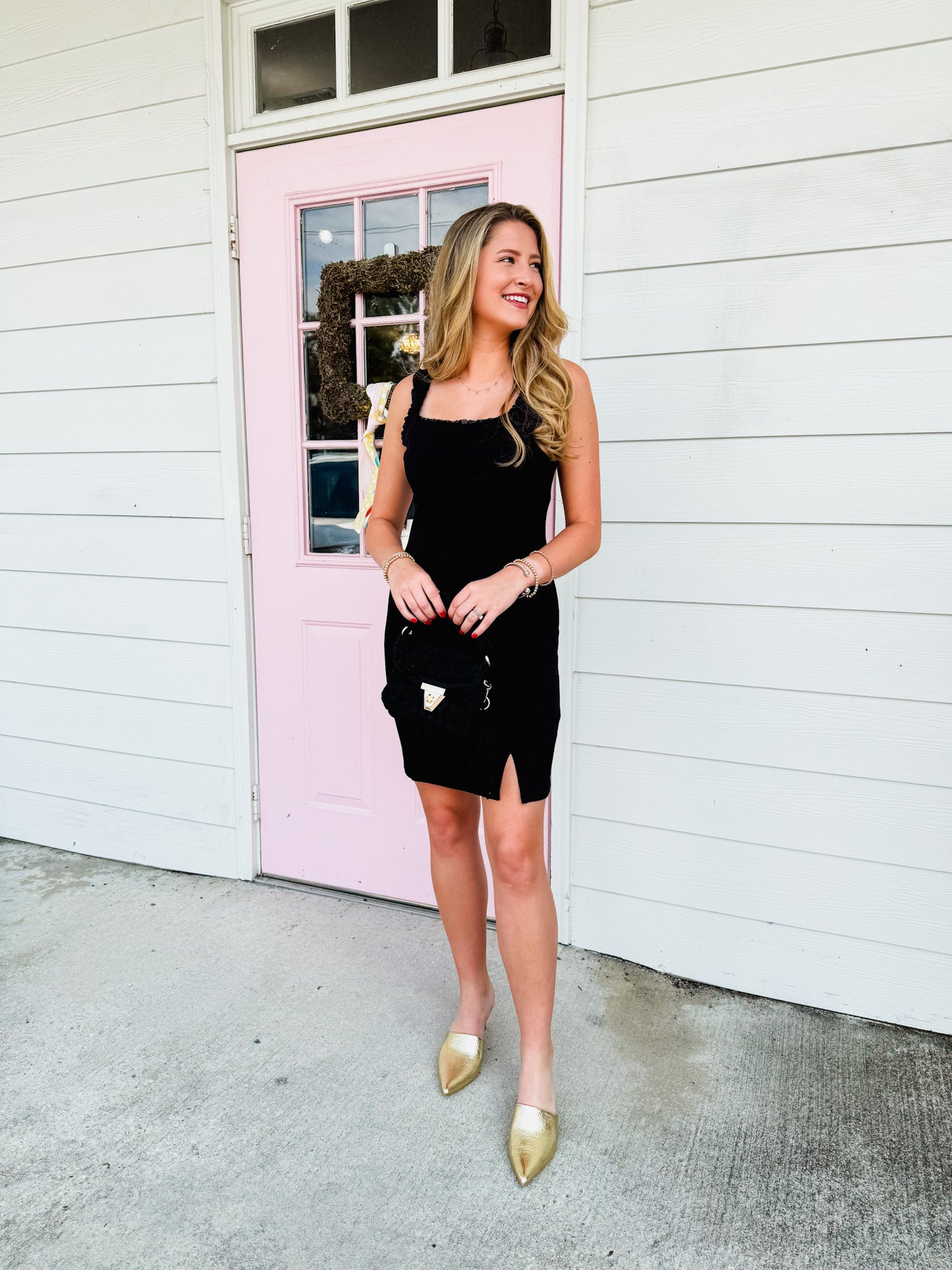 Think Poetic Tiny Ruffle Trim Mini Dress - Black