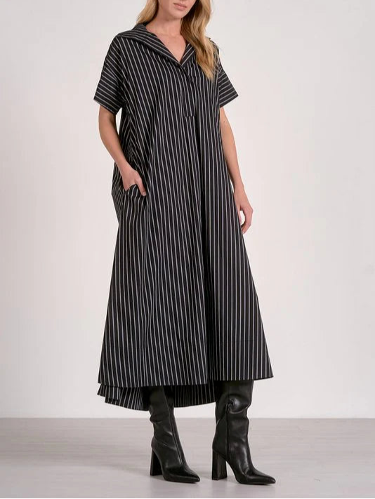Elan Cera Maxi Shirt Dress - Black Stripe