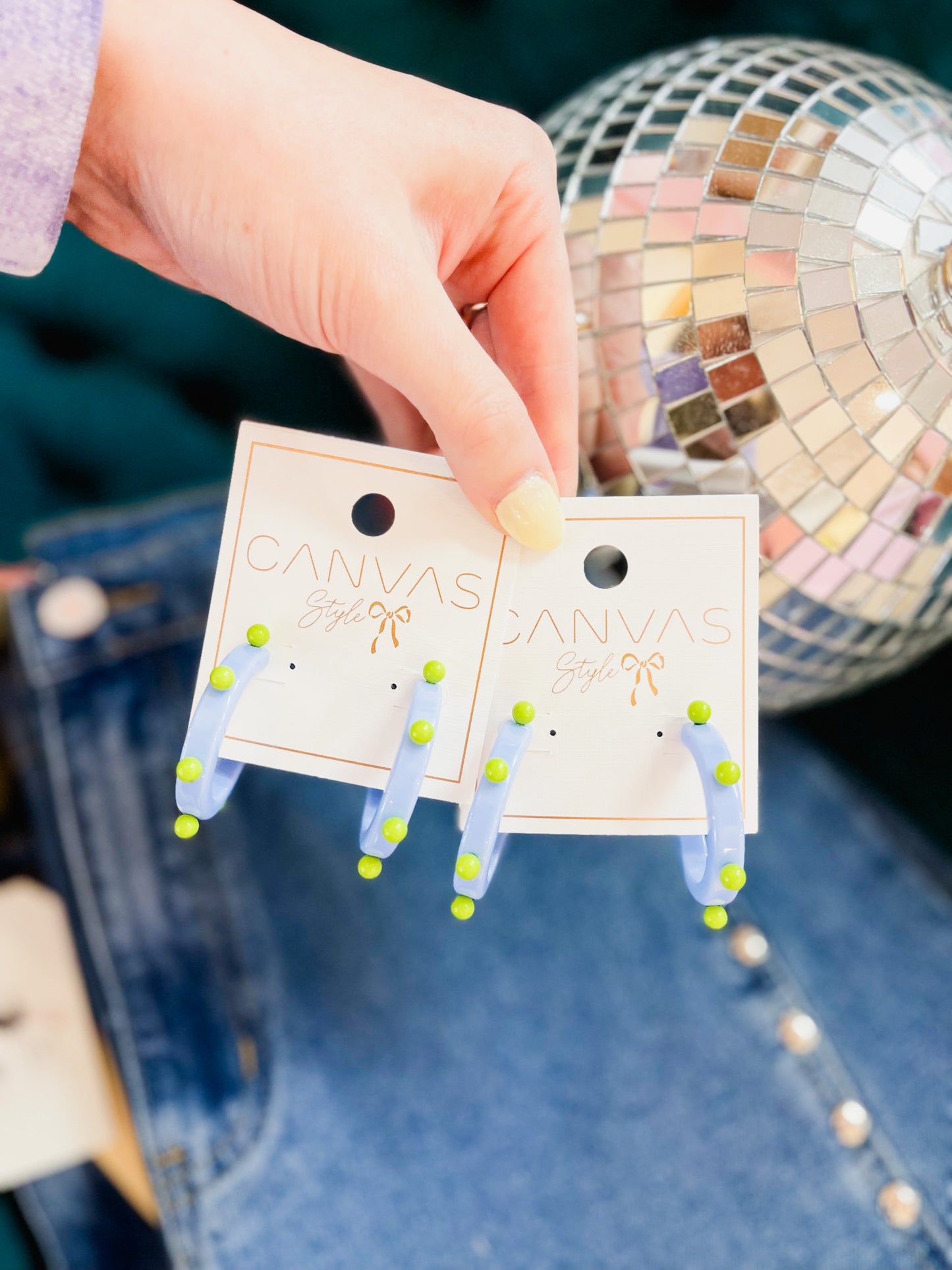 Olivia Studded Resin Hoop Earrings - Light Blue/Lime Green