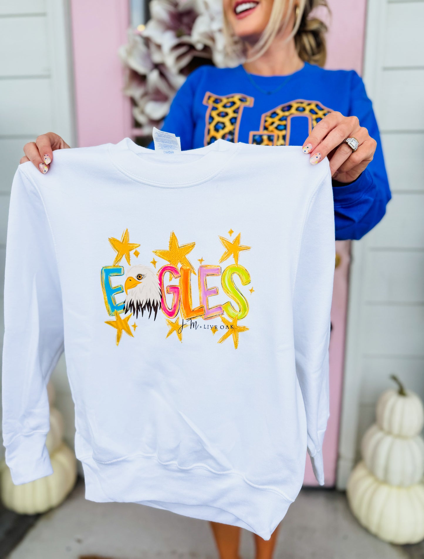 JM + Live Oak Eagle Star Logo Sweatshirt - White - Youth