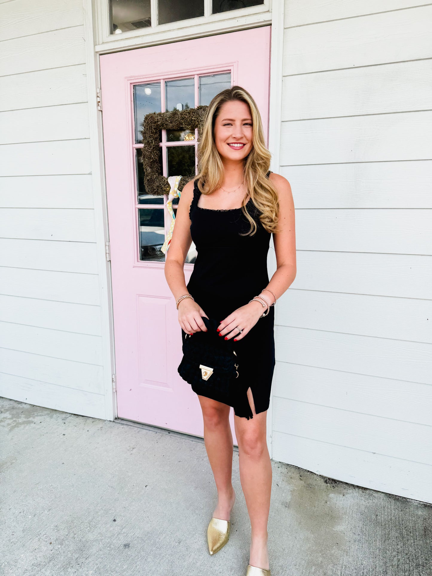 Think Poetic Tiny Ruffle Trim Mini Dress - Black