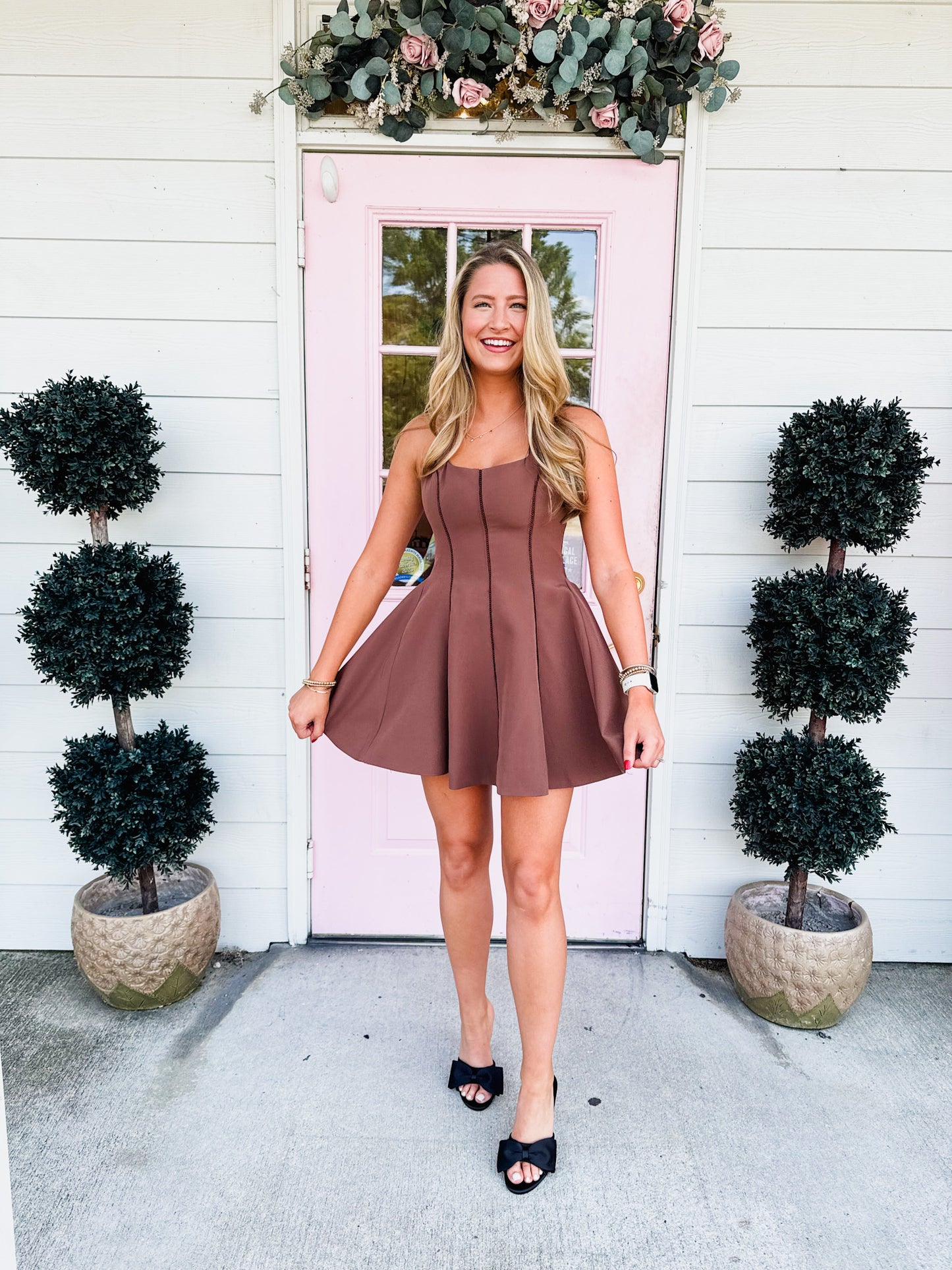 Butterfly Kisses Lace Trim Halter Neck Dress - Chocolate