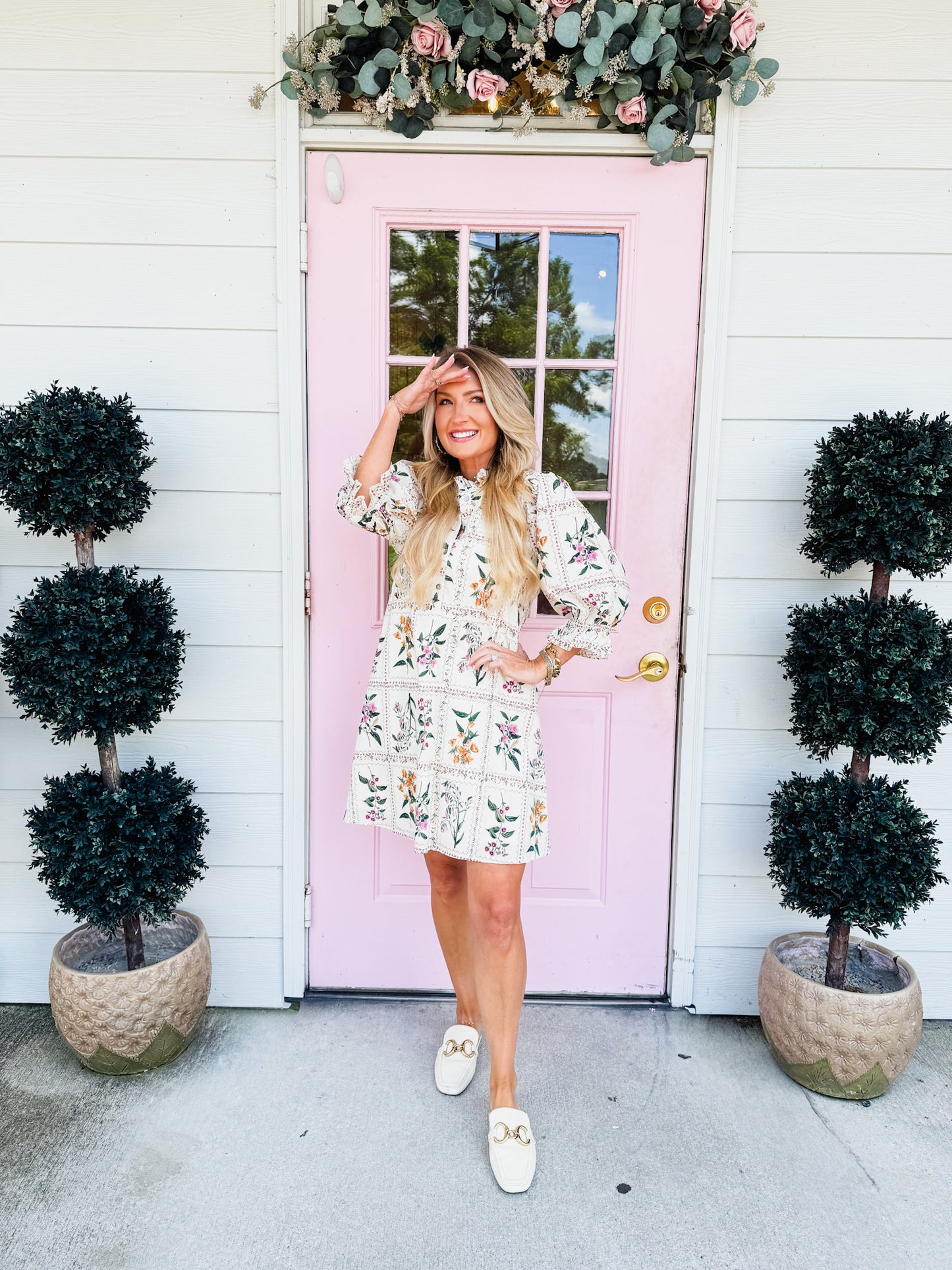 Picture Perfect Floral Puff Sleeve Dress - Ecru