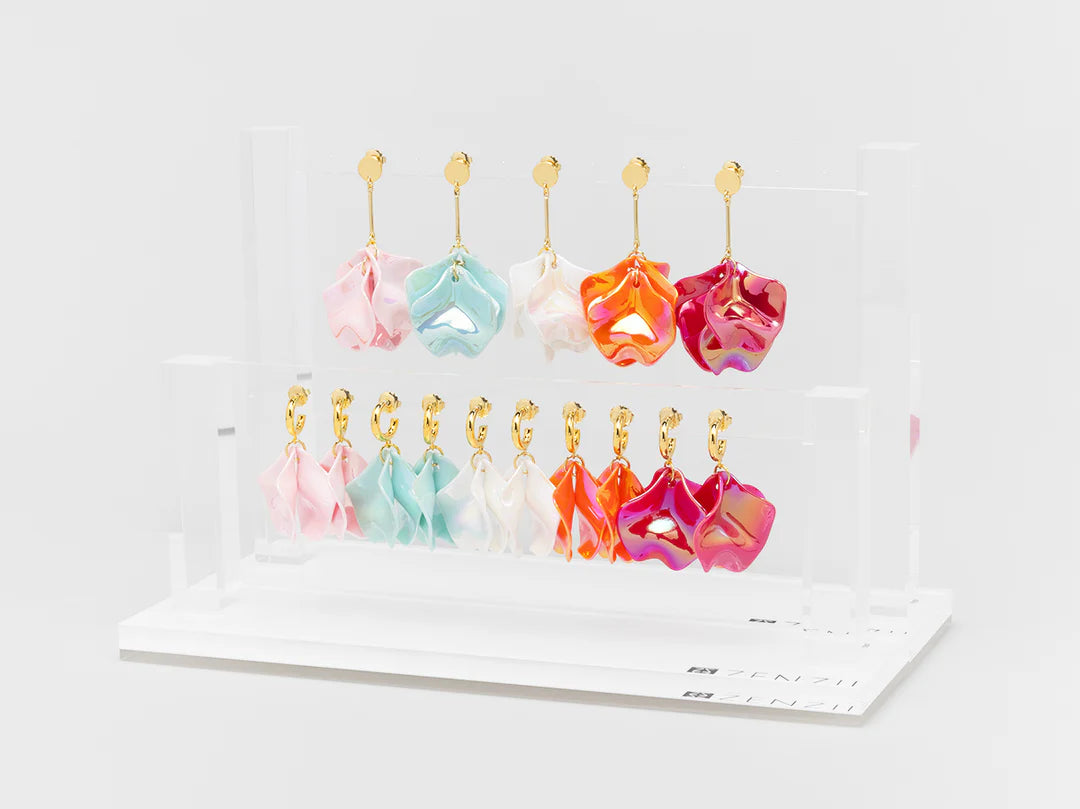 Zenzii Iridescent 4-Petal Drop Earring - Hot Pink