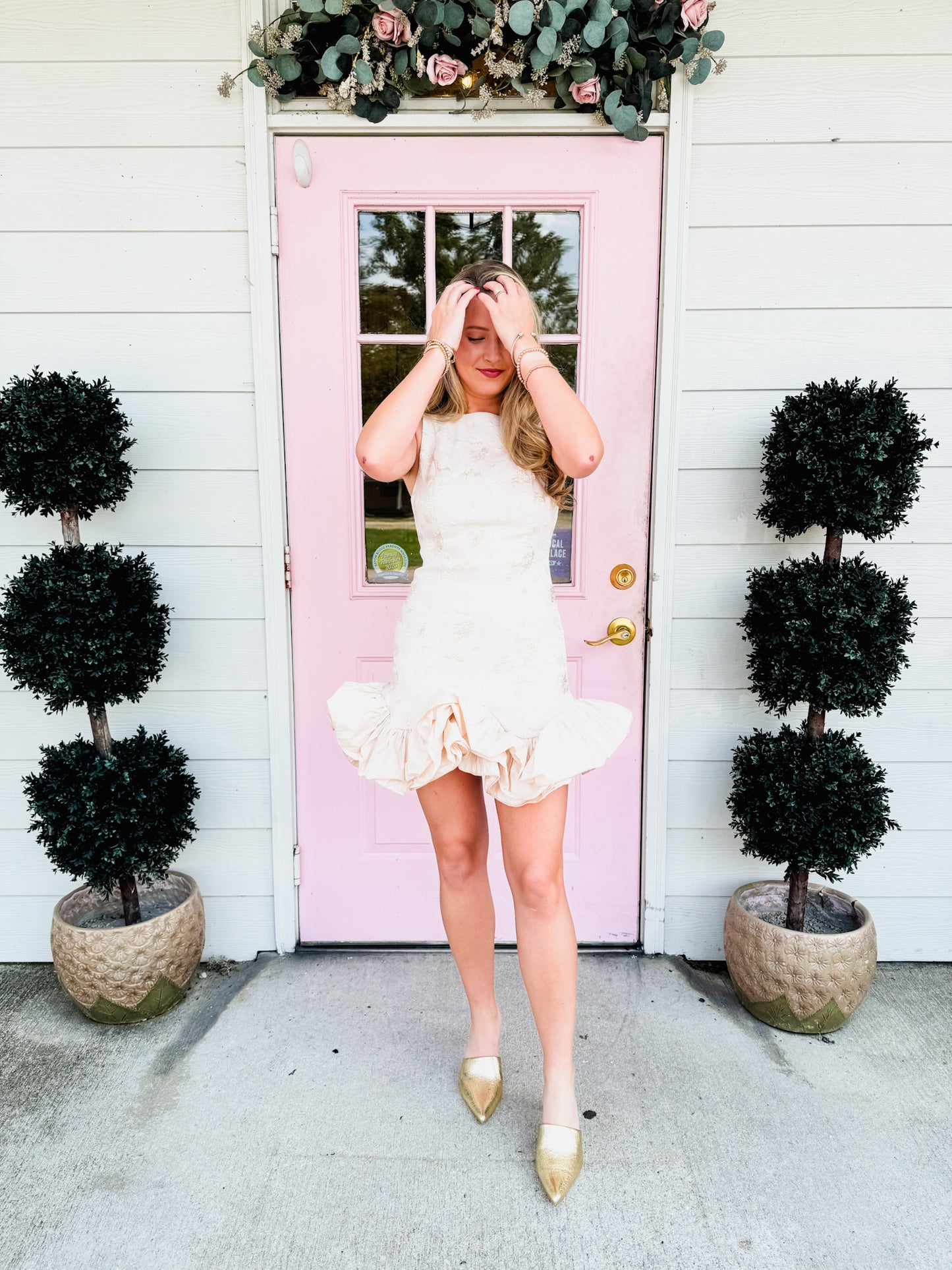 Friends Forever Ruffle Hem Jacquard Mini Dress - Blush