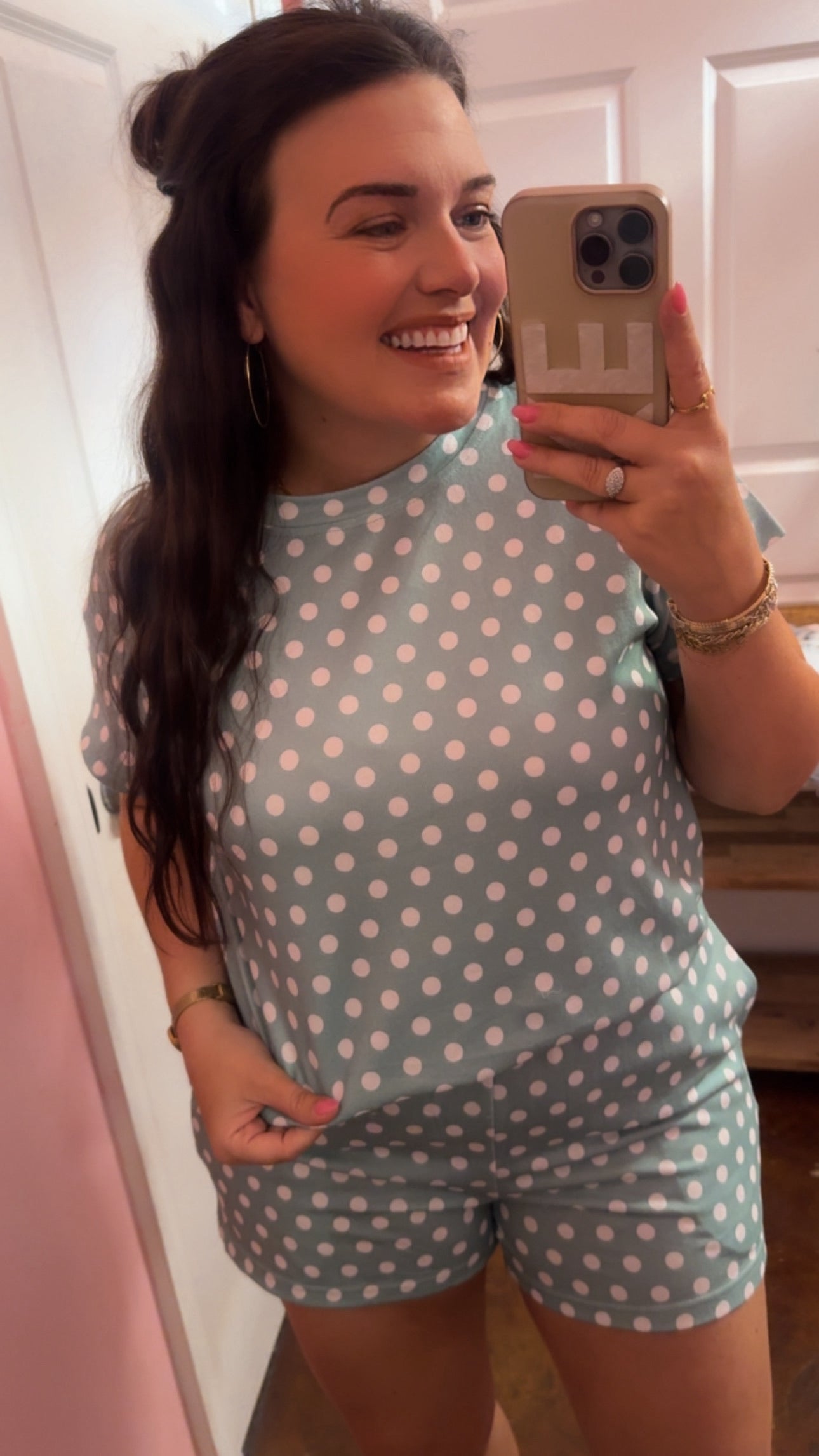 Changing Tides Polka Dot Print Short Set - Green