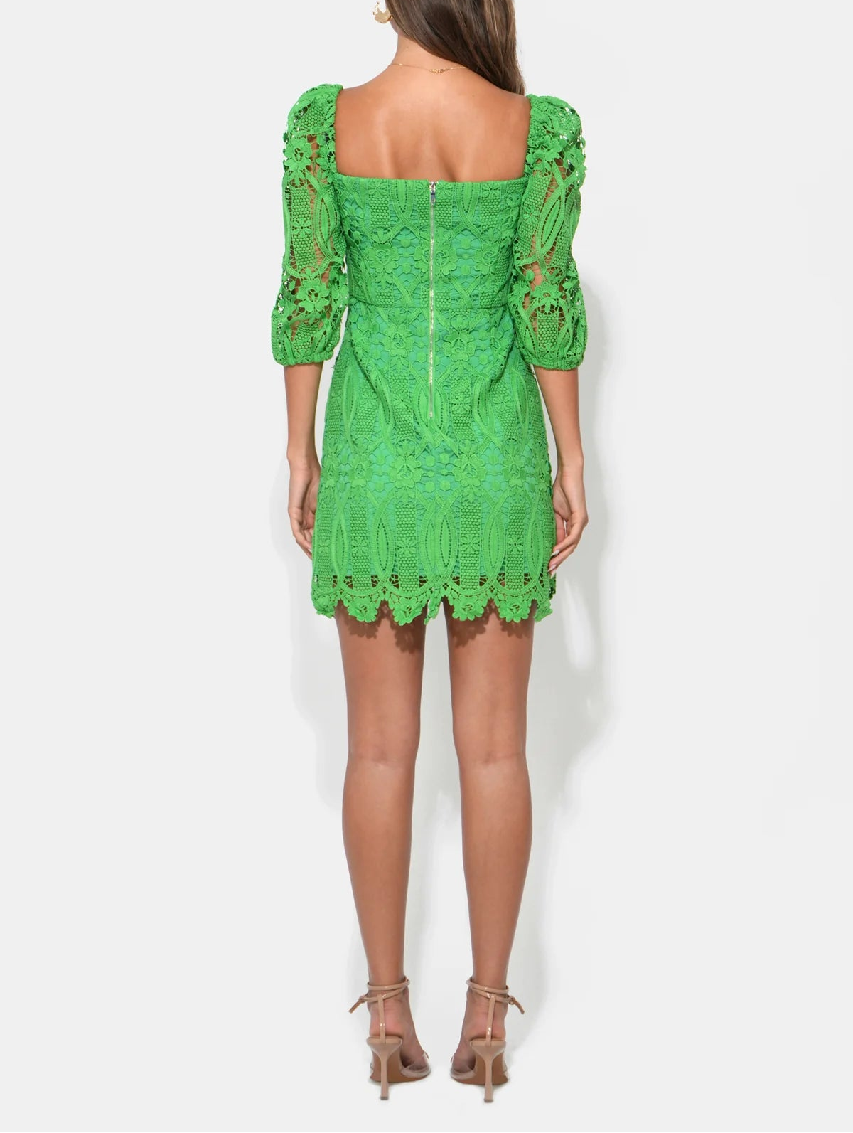 Emery Puff Sleeve Lace Mini Dress - Matcha Green