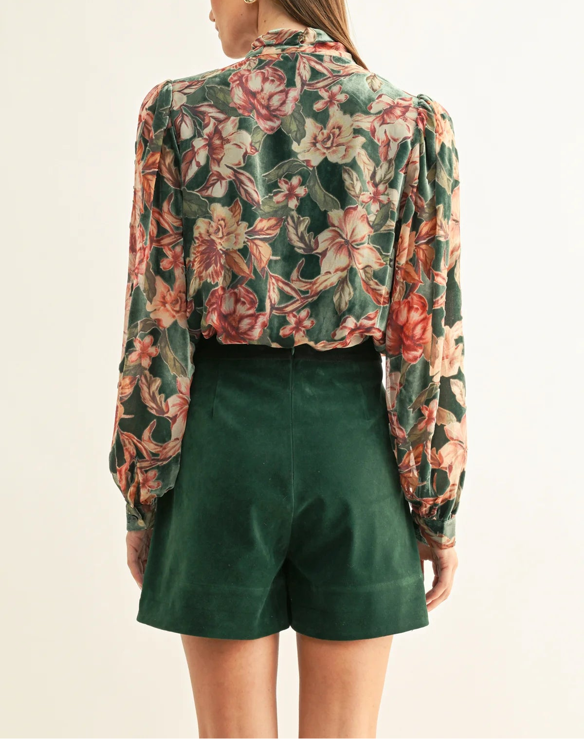Scarlette Burnout Velvet Tied Neck Blouse - Teal Multi