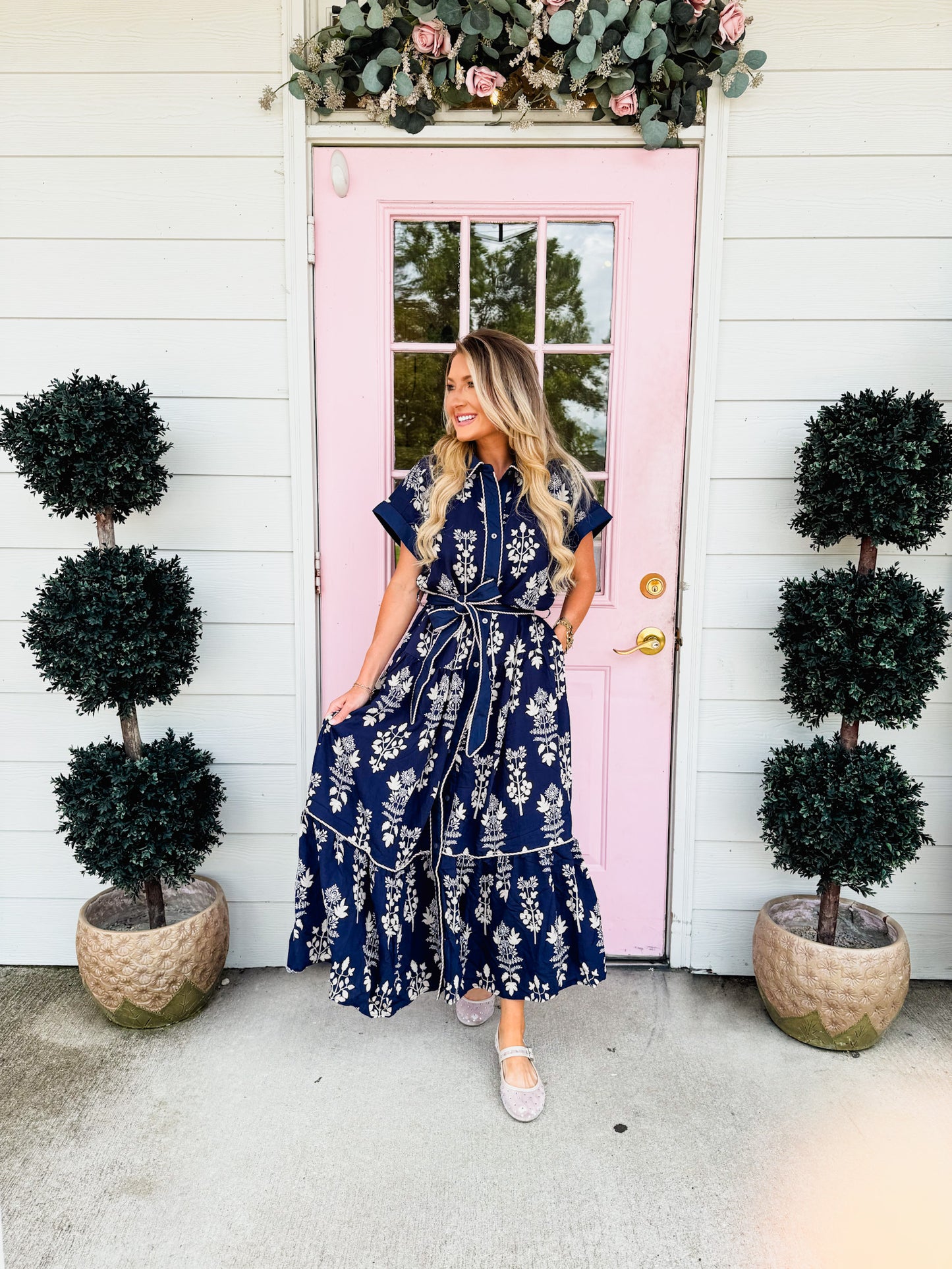 Botanical Garden Floral Midi Dress - Navy