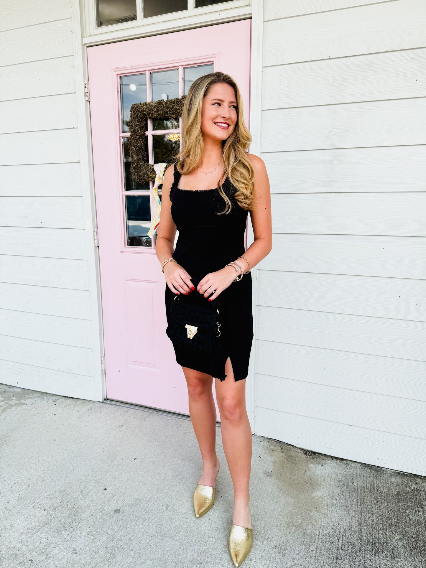 Think Poetic Tiny Ruffle Trim Mini Dress - Black
