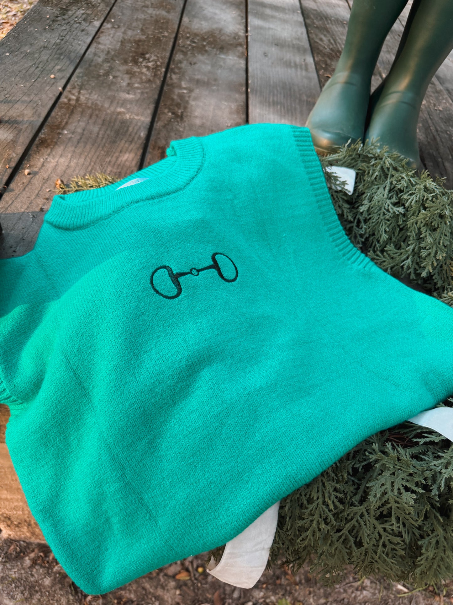 Horse Bit Embroidered Sweater Vest - Bright Green