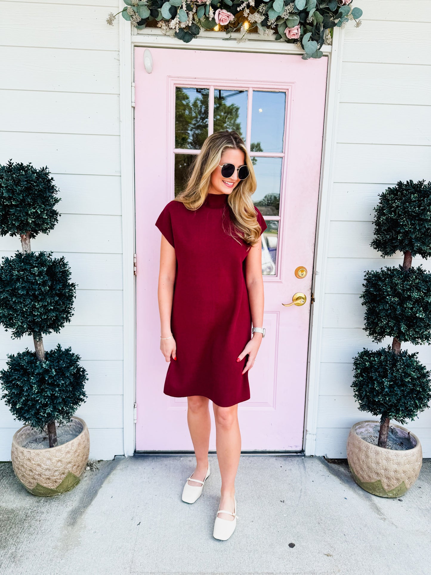 Cozy & Chic Mock Neck Sweater Dress - Burgundy