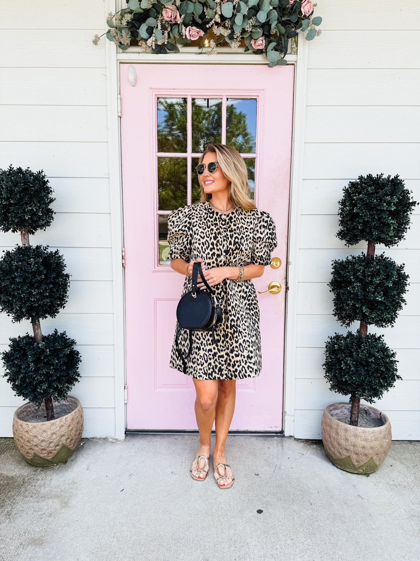 Into The Wild Leopard Print Front Button Dress - Taupe