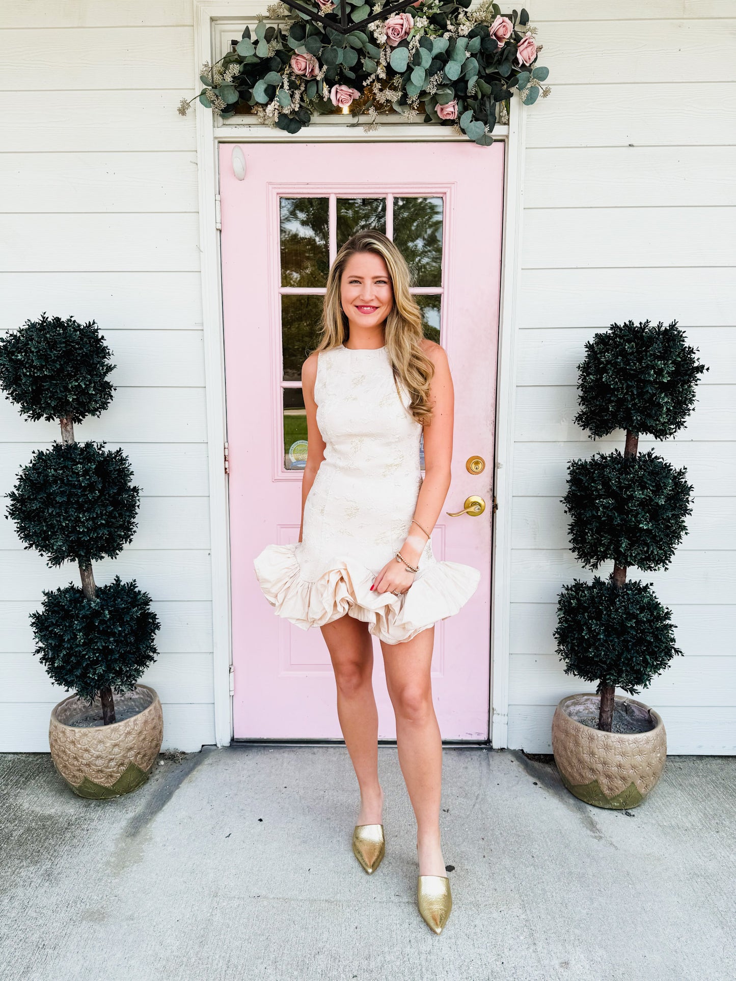 Friends Forever Ruffle Hem Jacquard Mini Dress - Blush