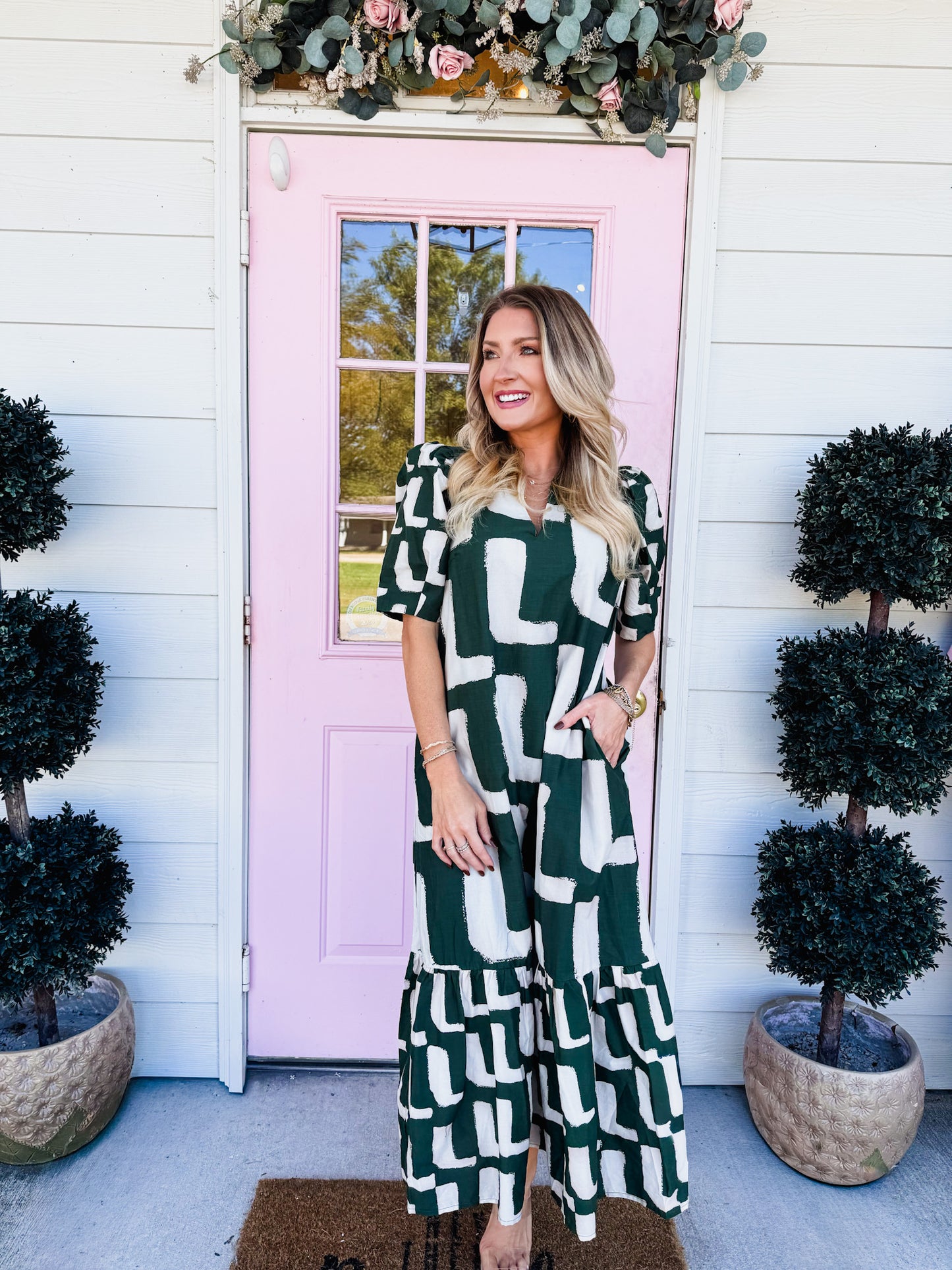 Make A Statement Puff Sleeve Midi Dress - Hunter Green