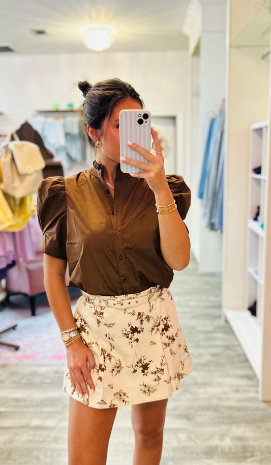 Falling In Love Printed Woven Skort - Cream