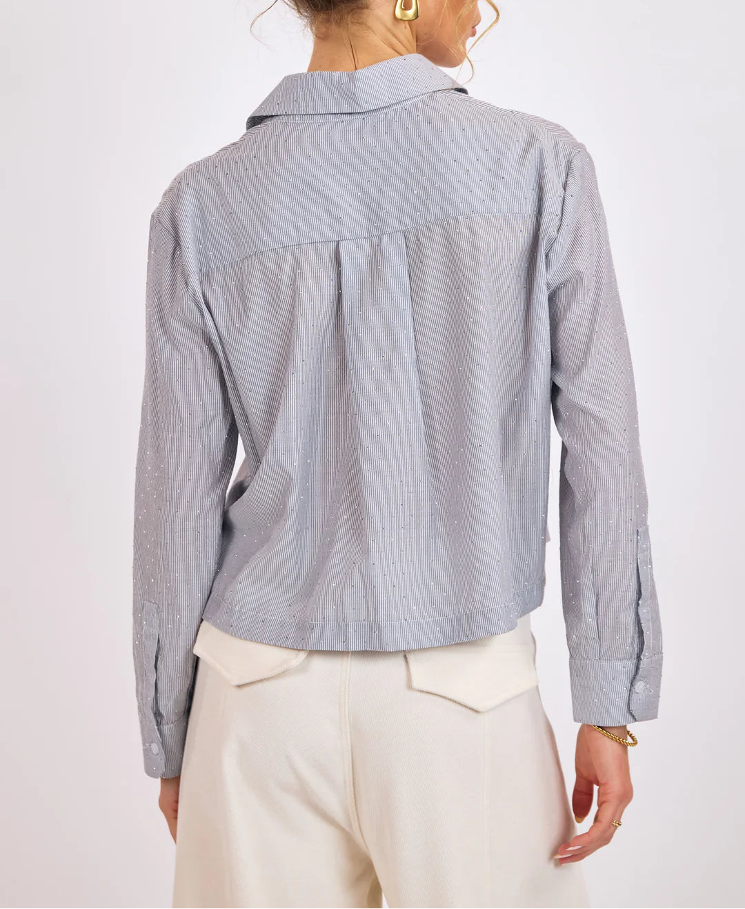 Glacier Glow Rhinestone Cropped Shirt - Blue Silver