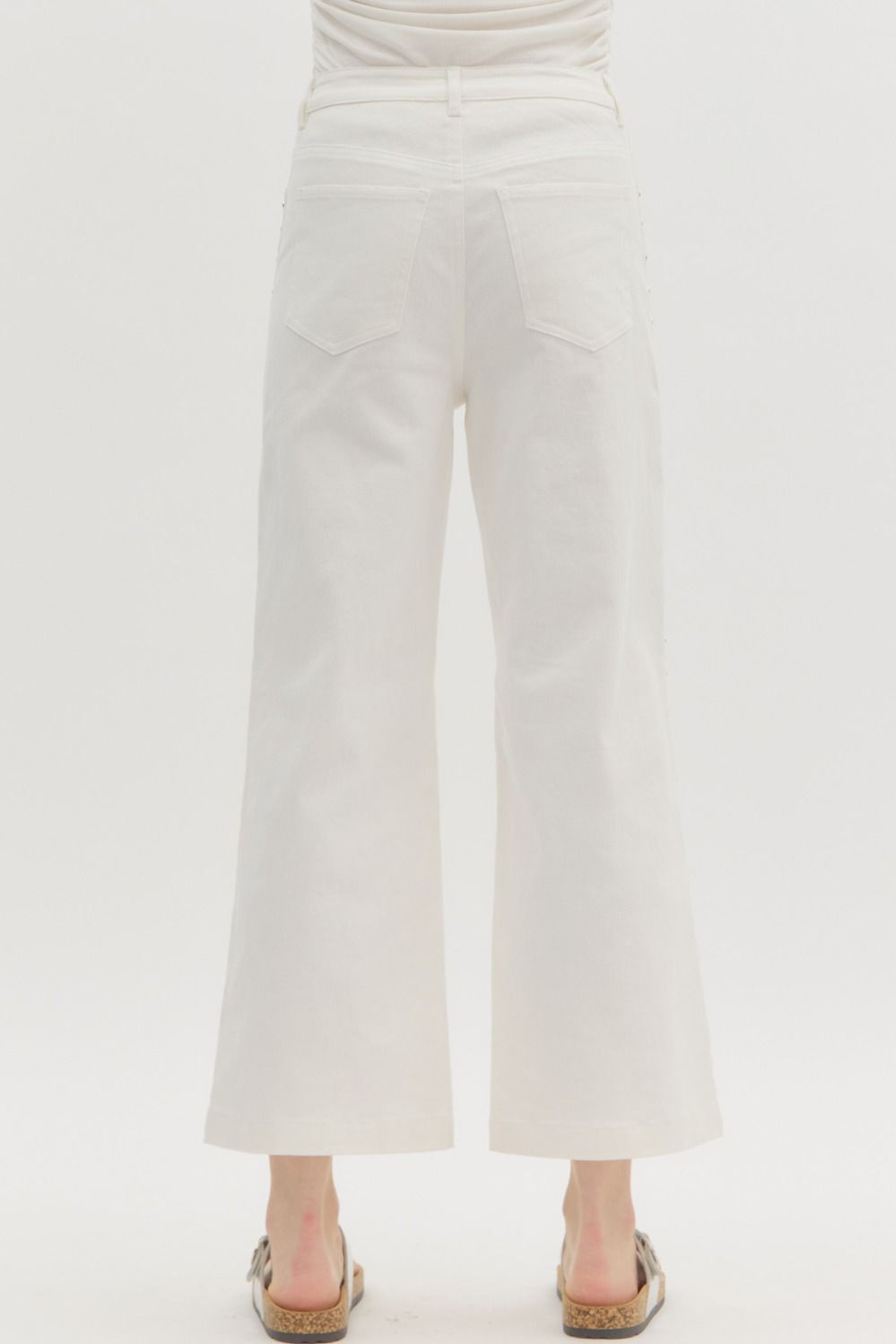 Got To Have High Waist Ankle Length Pants with Silver Studs - Off White