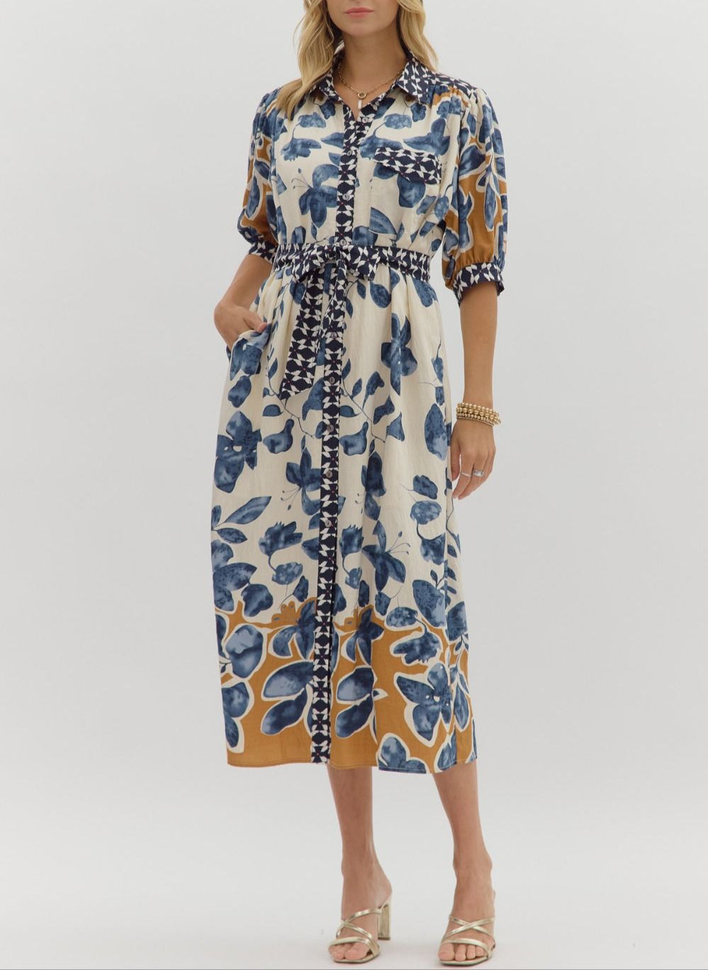 Guest List Midi Shirt Dress - Slate Blue