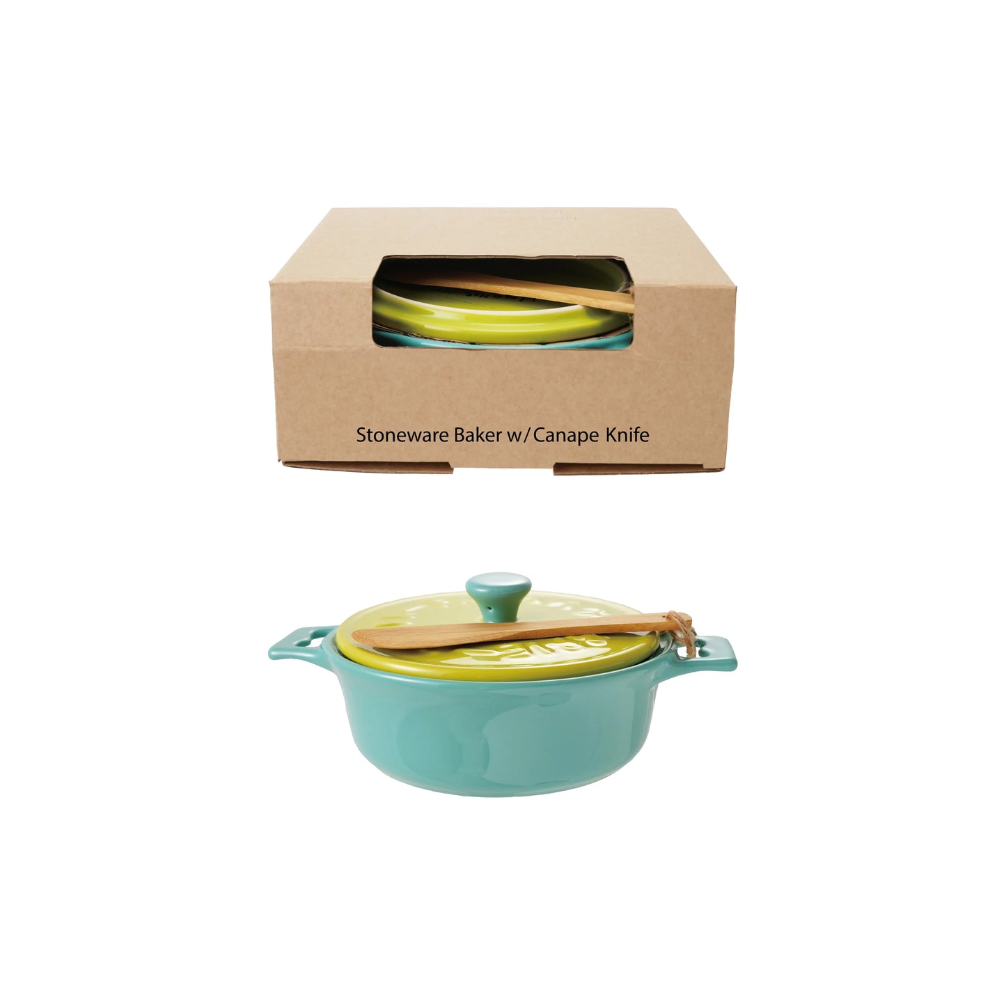 Hazel Mazel Stoneware Brie Bake with Lid & Bamboo Spreader