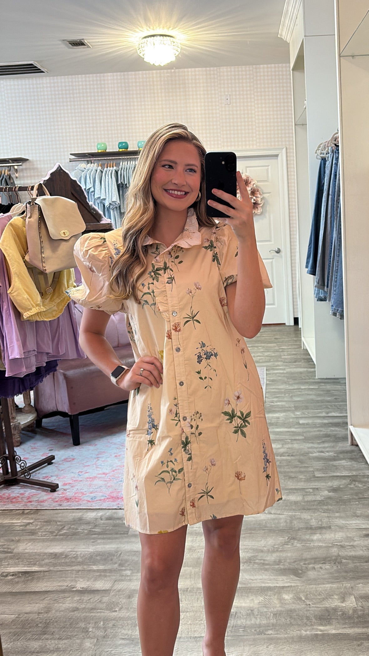 Happy Thoughts Floral Bubble Sleeve Dress - Ecru