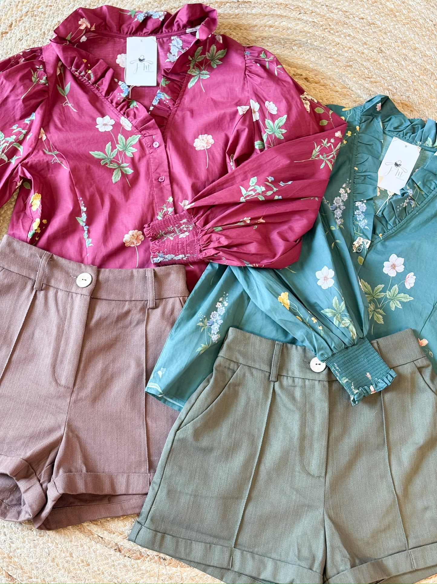 Happy Thoughts Floral Smocked Long Sleeve Top - Hunter Green