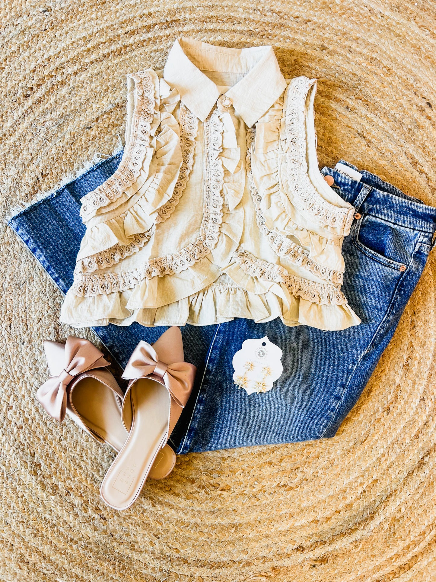Mood Booster Short-Sleeved Ruffled Top - Beige