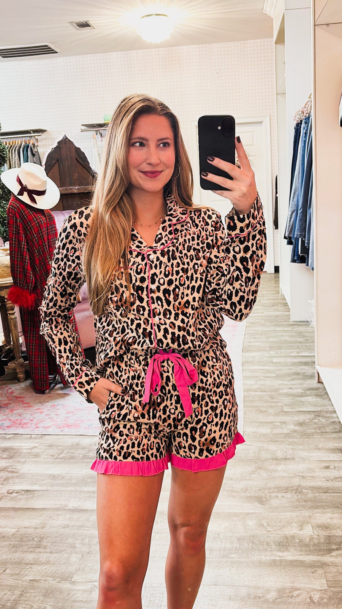 Pink Trim 2-Piece PJ Short Set - Leopard