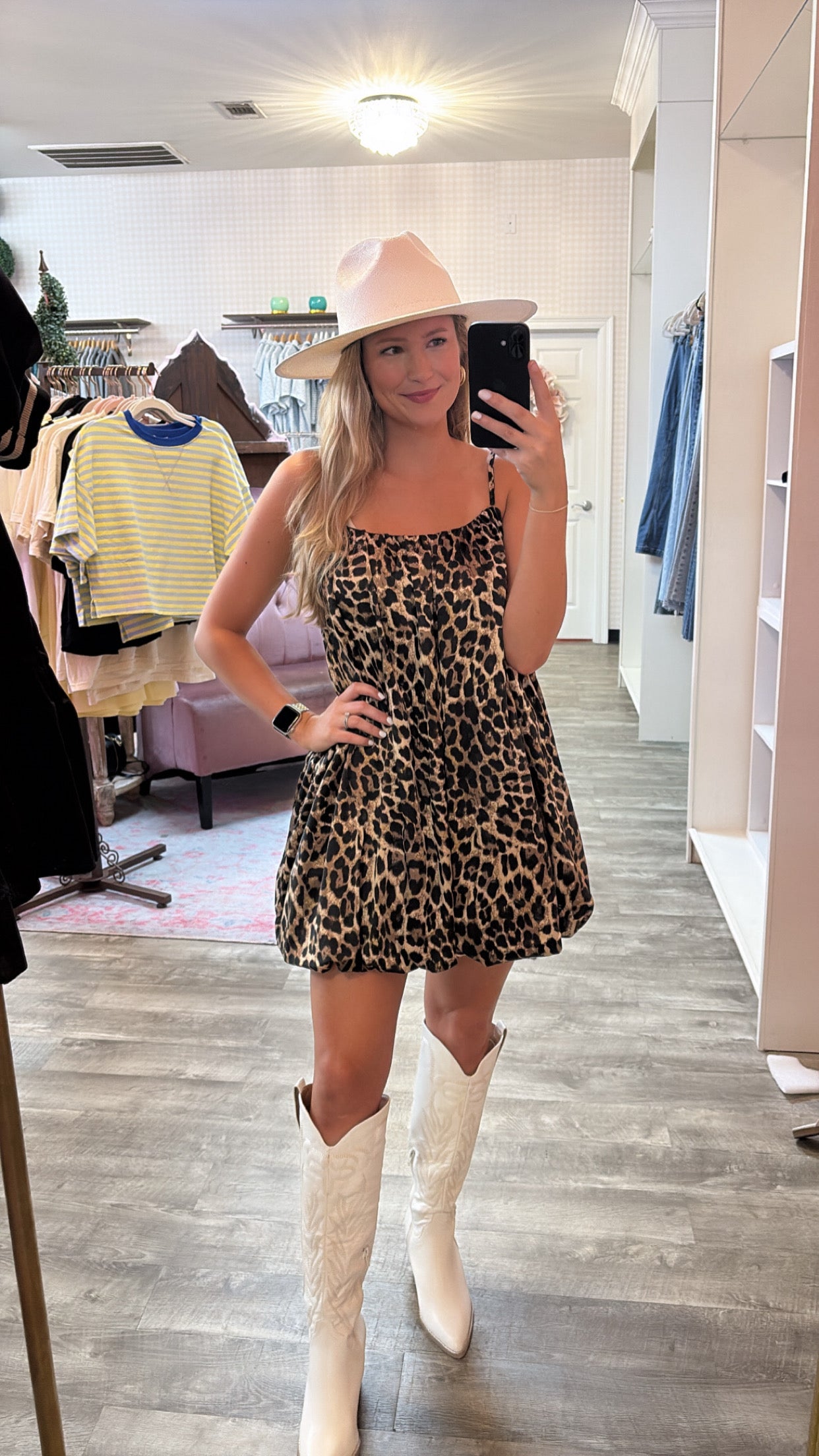 Wild Child Bubble Hem Sleeveless Mini Dress - Leopard