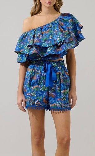 Escaping Reality Ruffle One Shoulder Top