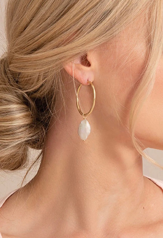 Pearl Drop Hoop Earrings Pearl by Spartina 449