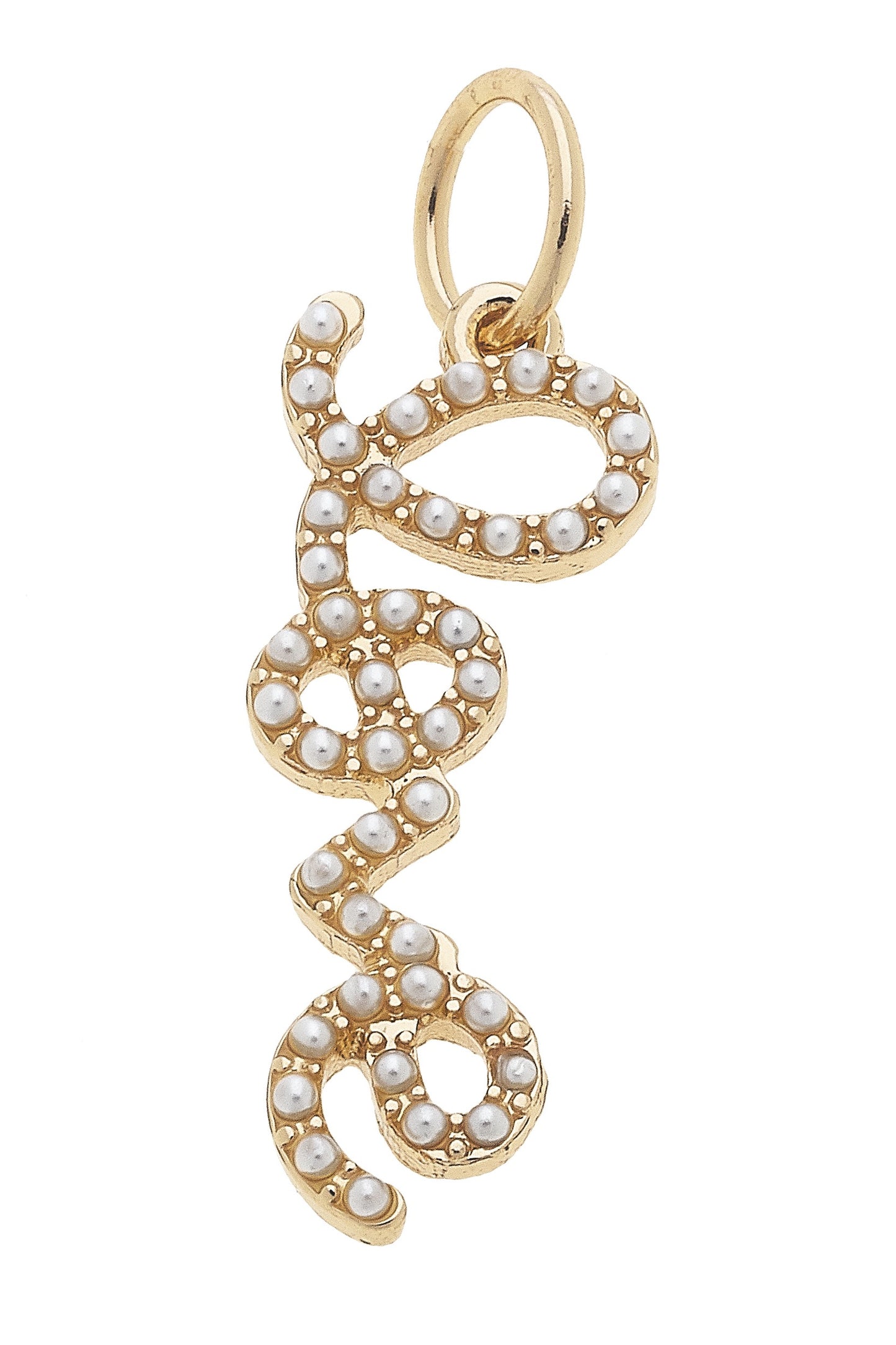 Love Pearl Studded Script Charm in Ivory