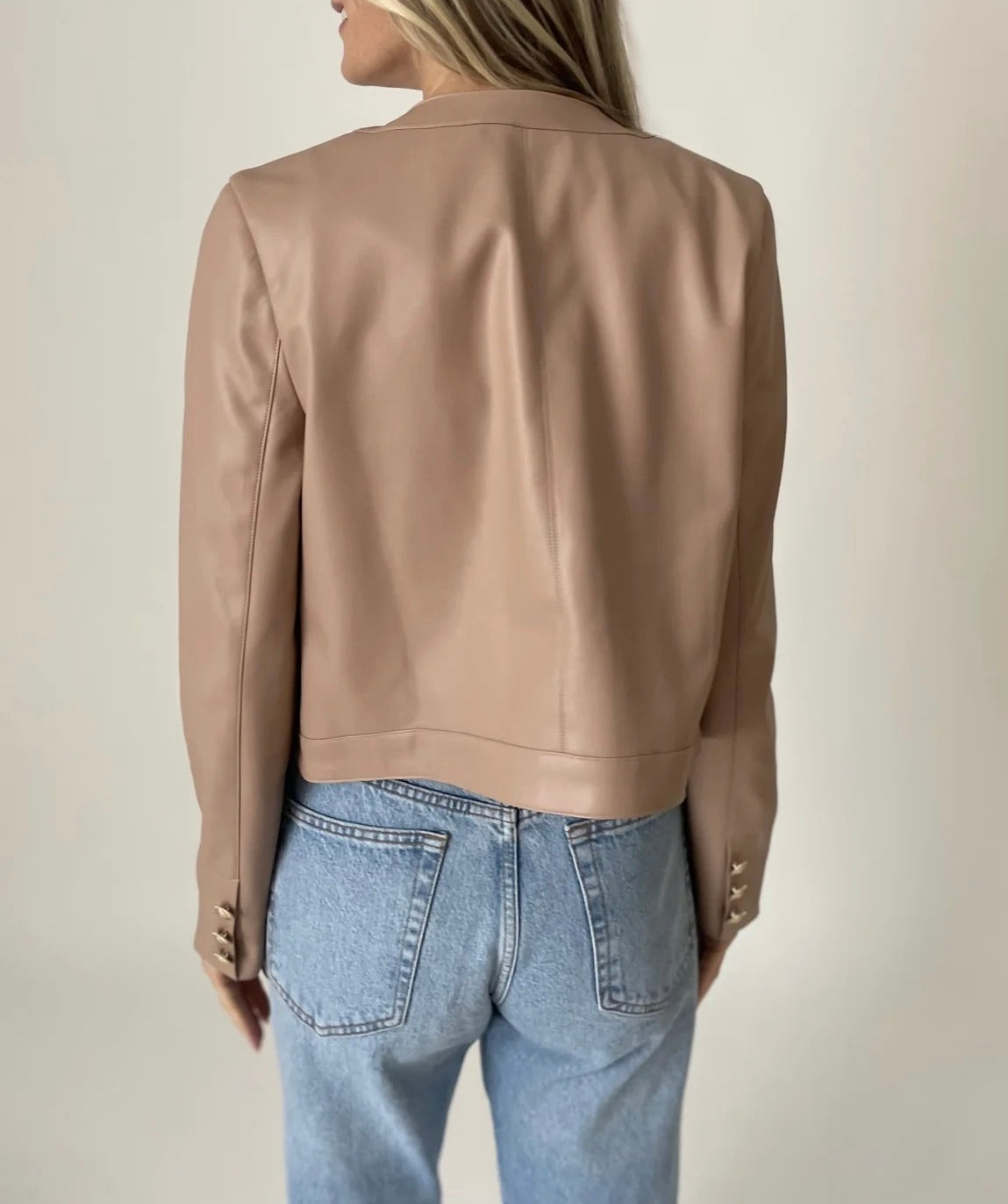 Blair Faux Leather Button Detail Blazer