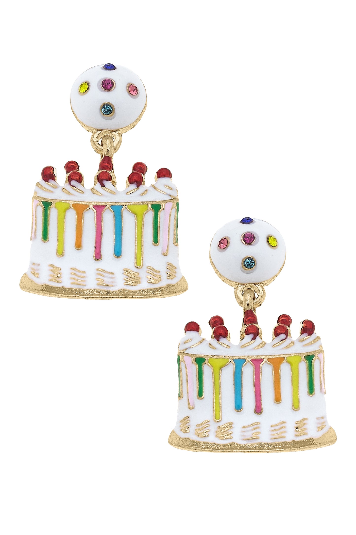 Rhinestone Enamel Birthday Cake Earring - Rainbow Multi