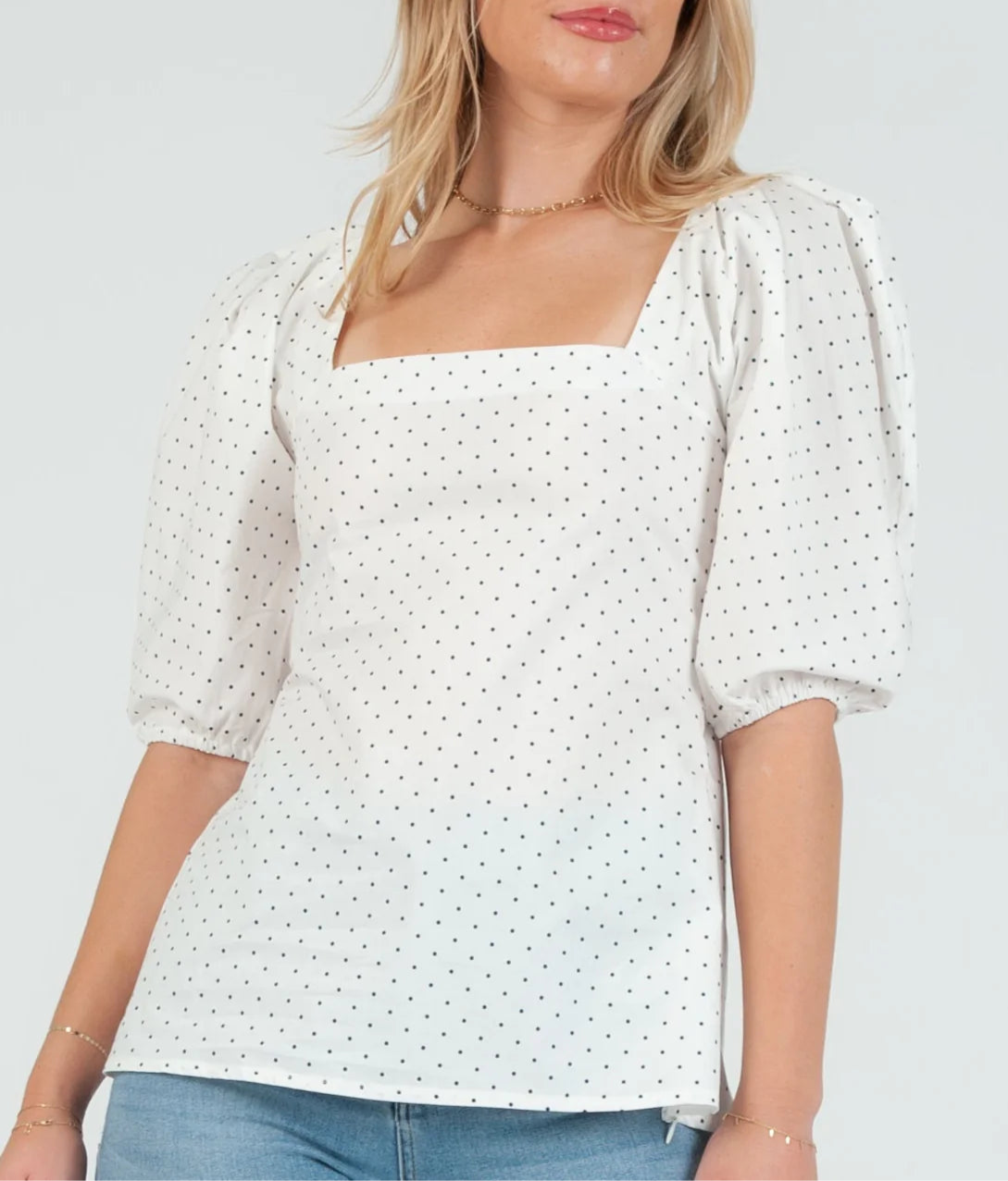Lucca Navy Polka Dot Top - White