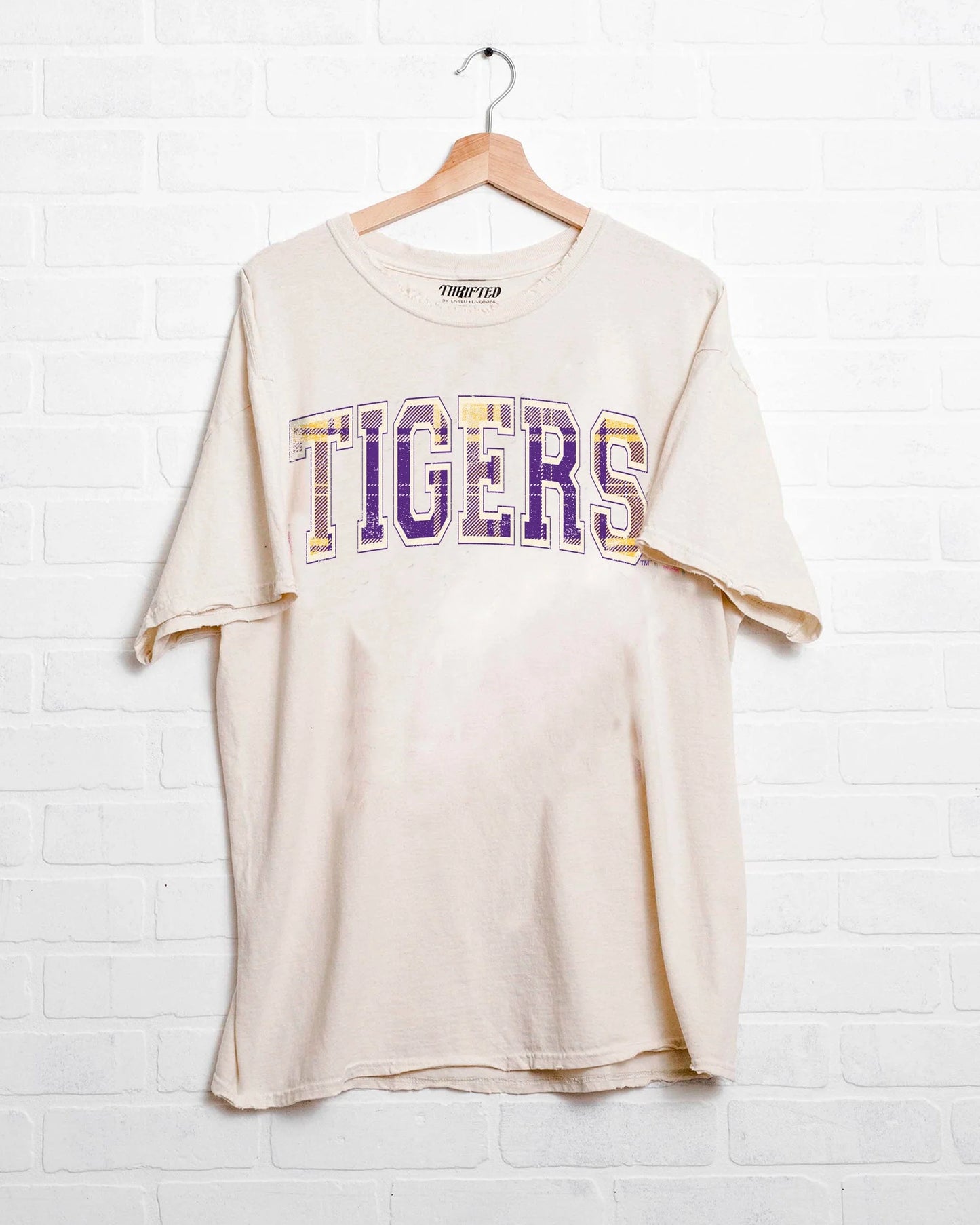 LSU Tigers Tartan Thrifted Tee - Off White