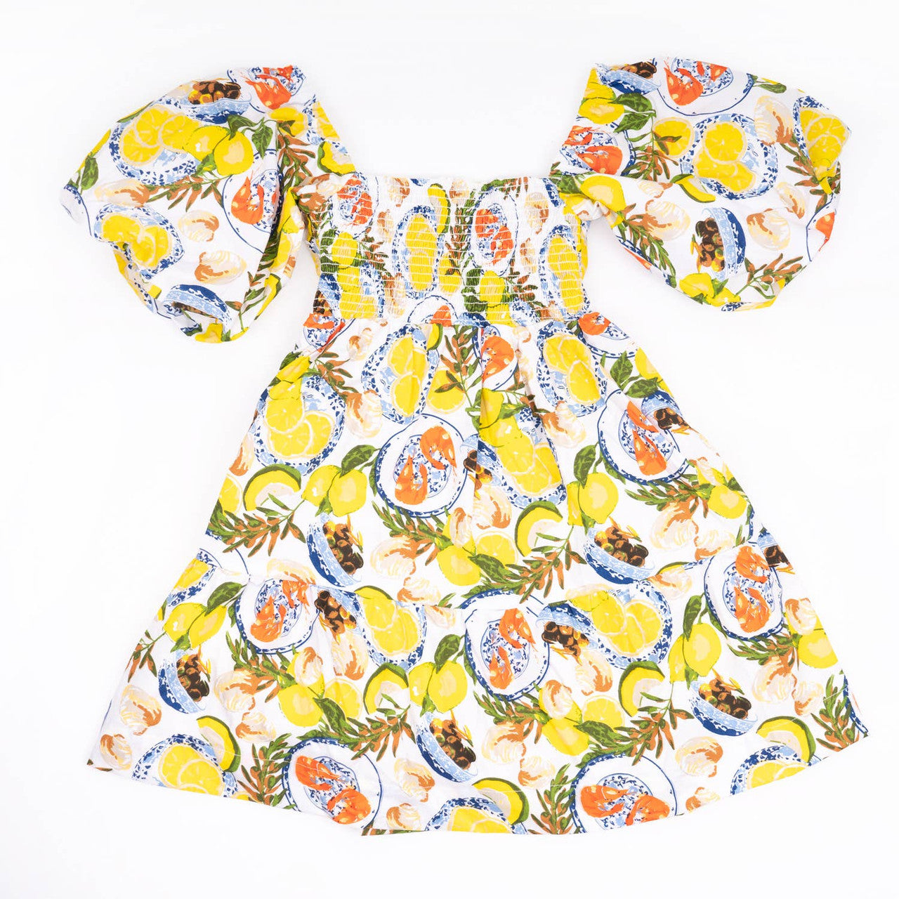8 Oak Lane Puff Sleeve Dress - Lemon Santorini