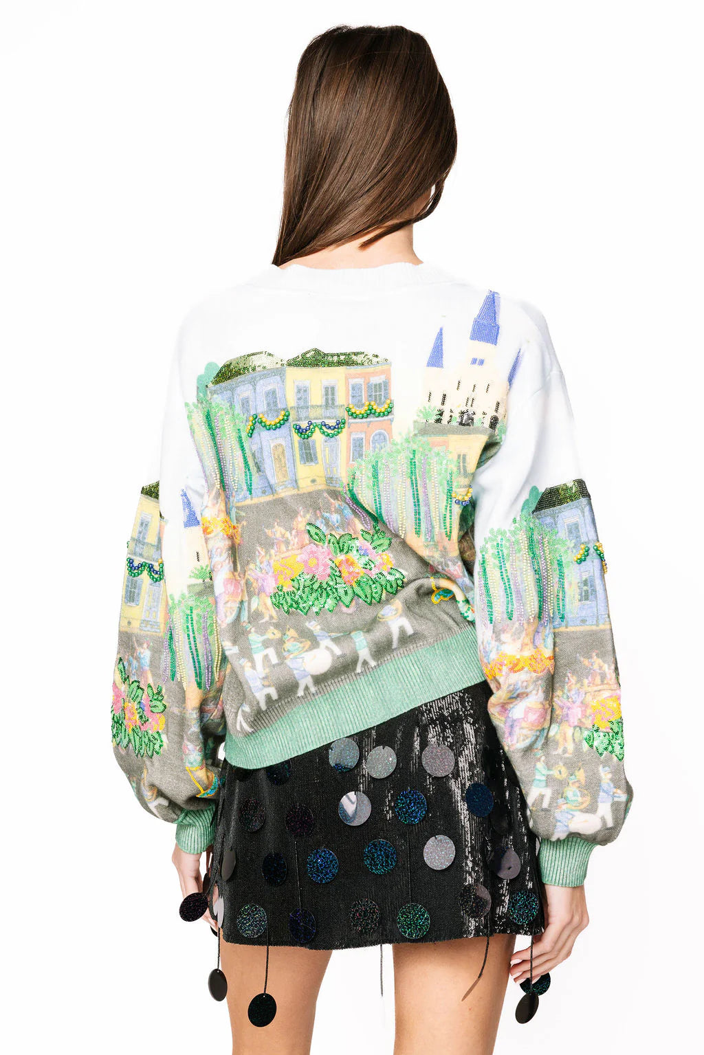 Queen Of Sparkles Mardi Gras Parade Scene Button Up Cardigan