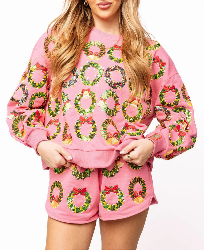 Queen Of Sparkles Hot Pink Multi Wreaths Sweatshirt