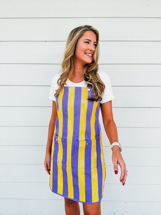 Queen Of Sparkles Purple & Yellow Sequin Striped Overall Dress