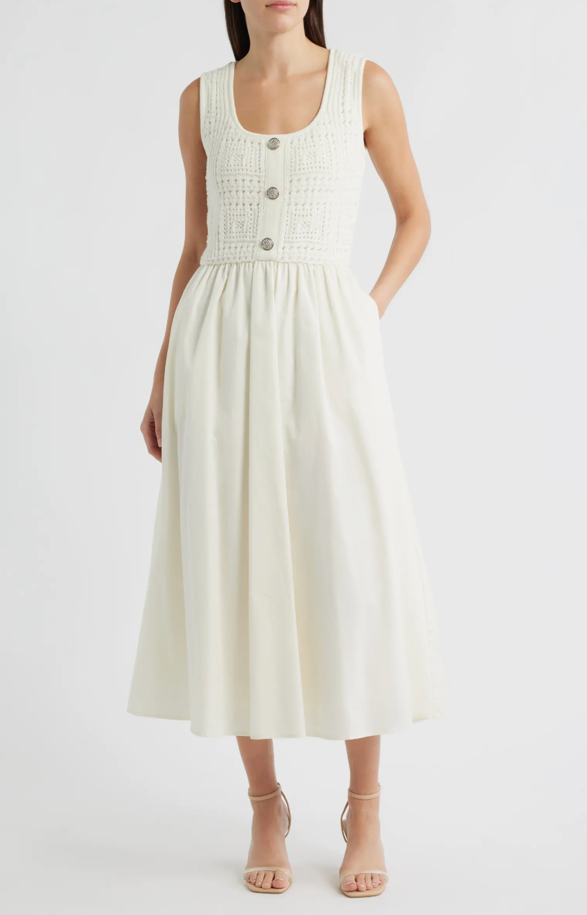 Beach Queen Crochet Sleeveless Dress - Ivory