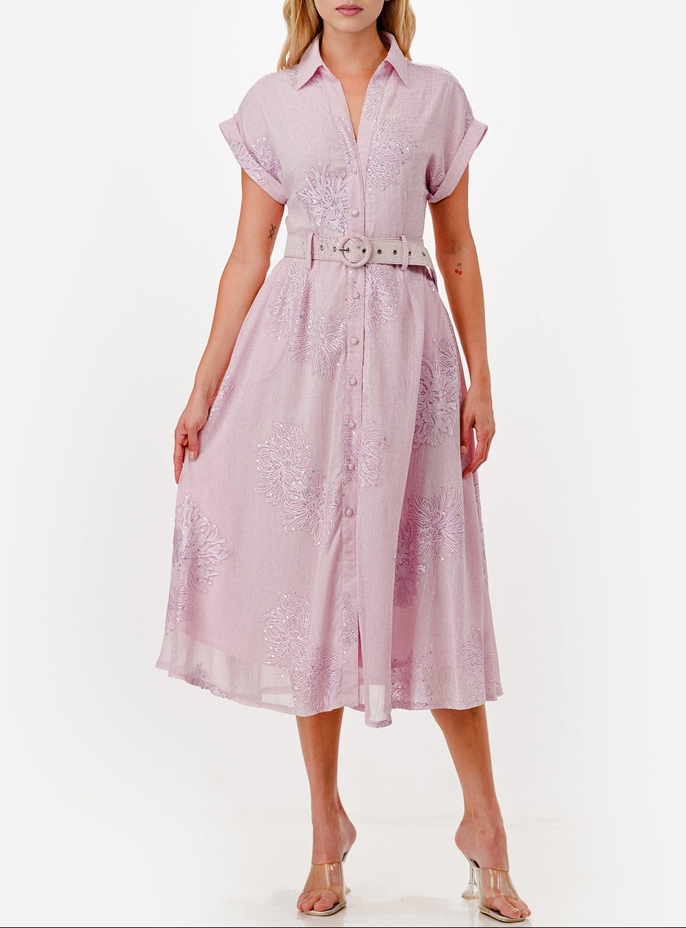 Bow Tie Affair Sequin Detail Midi Dress - Pink