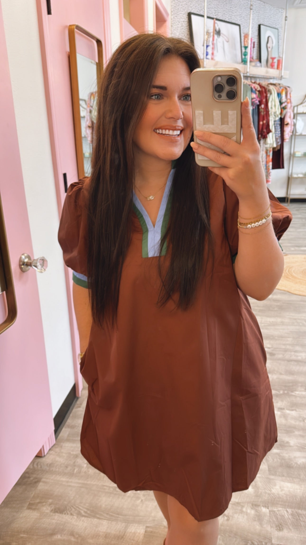 Simply Put Multicolor Trim Short Sleeve Dress - Chocolate