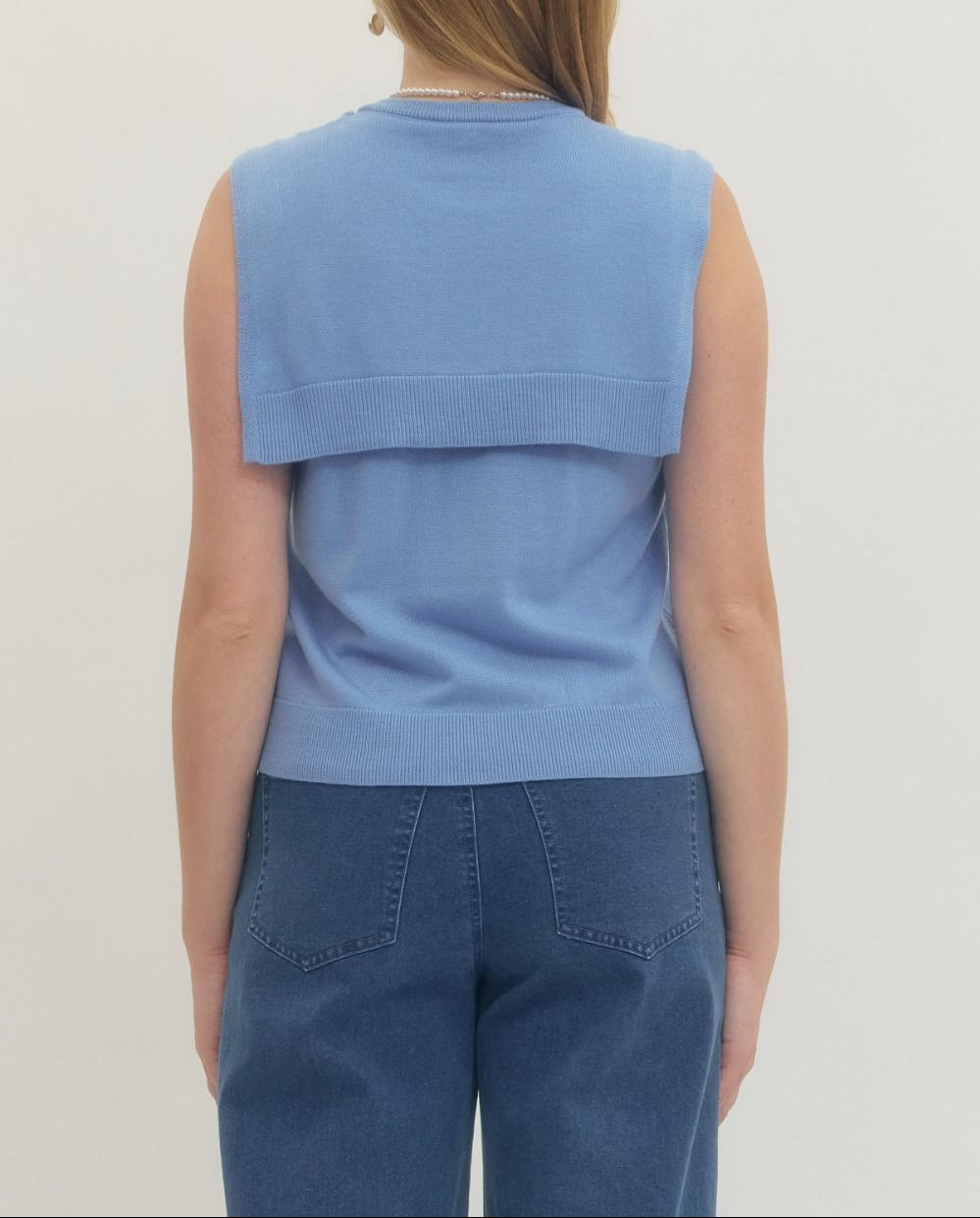Total Takeover Faux Sleeveless Sweater Tie Top - Blue