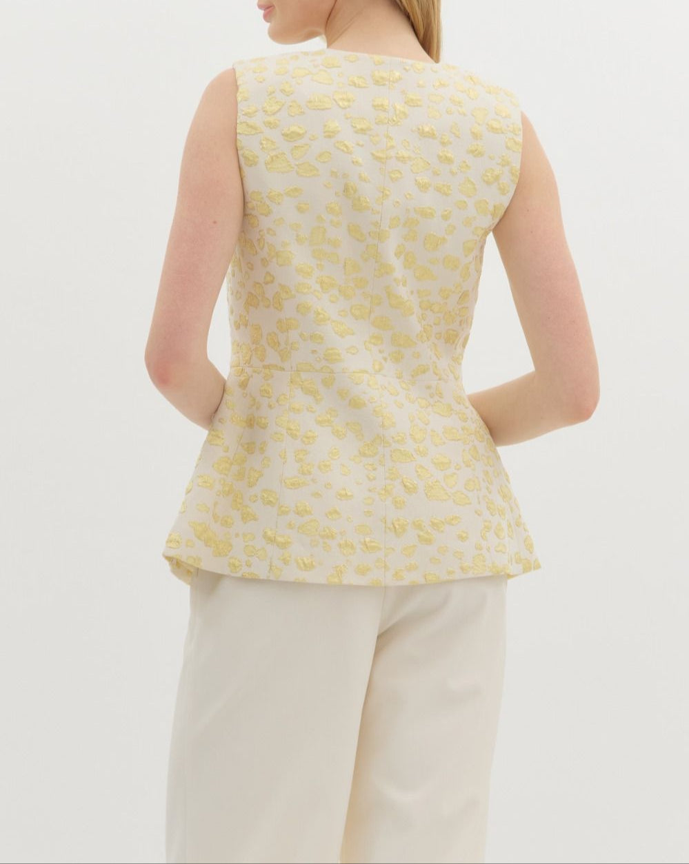 That's Life Abstract Pattern Jacqard Gold Accented Vest - Lemon